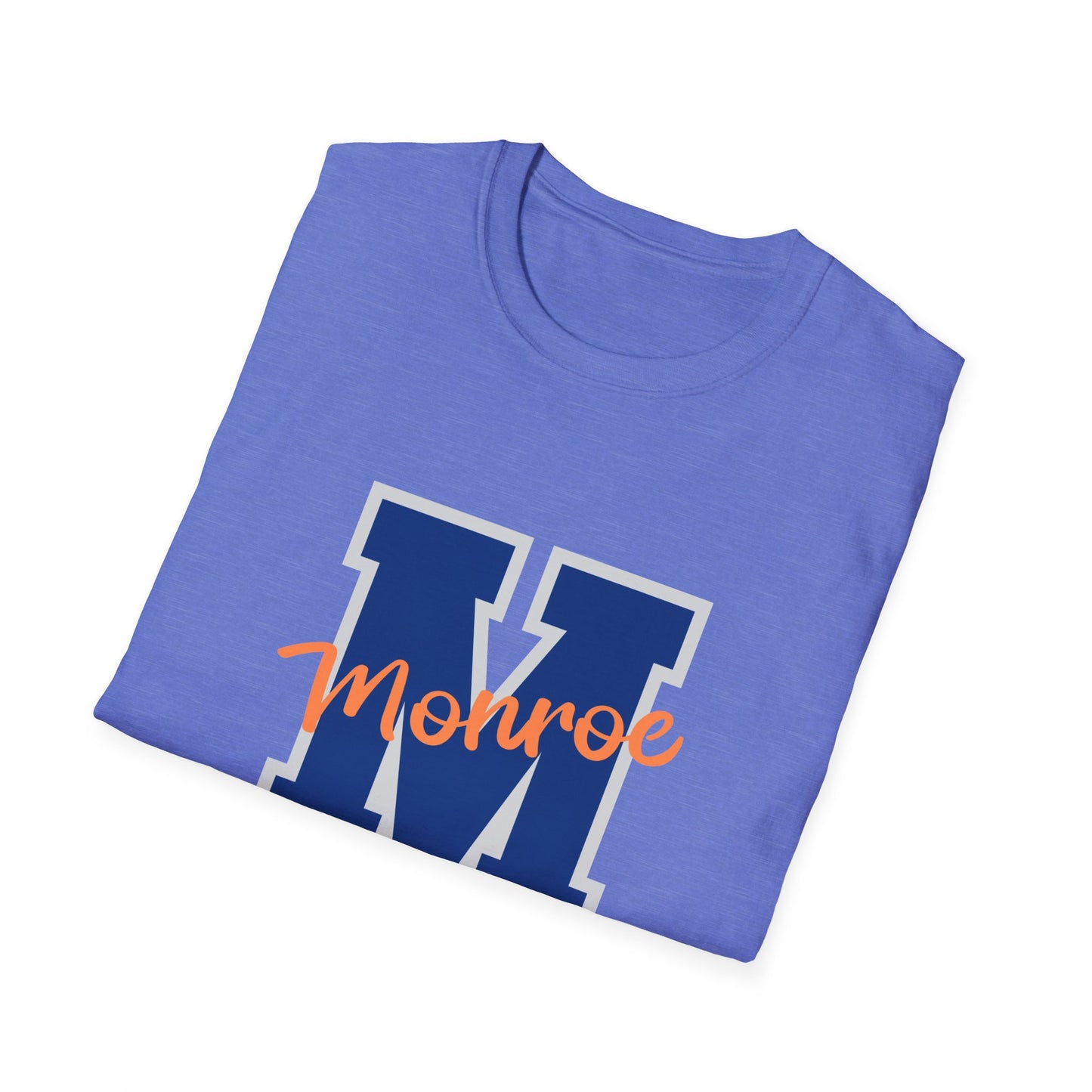 Monroe M Blue Orange Monroe Unisex Softstyle T-Shirt - Casual Comfort & Custom Style