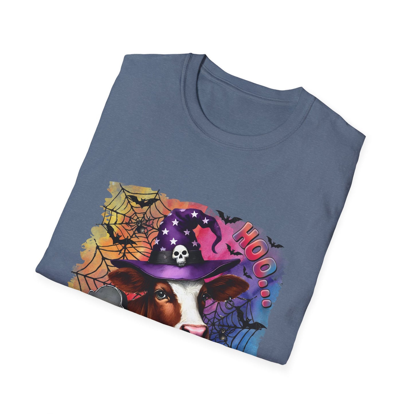 Fun Halloween Cow T-Shirt – "I Moo I Mean  Boo!" Unisex Softstyle Tee for Pet Lovers