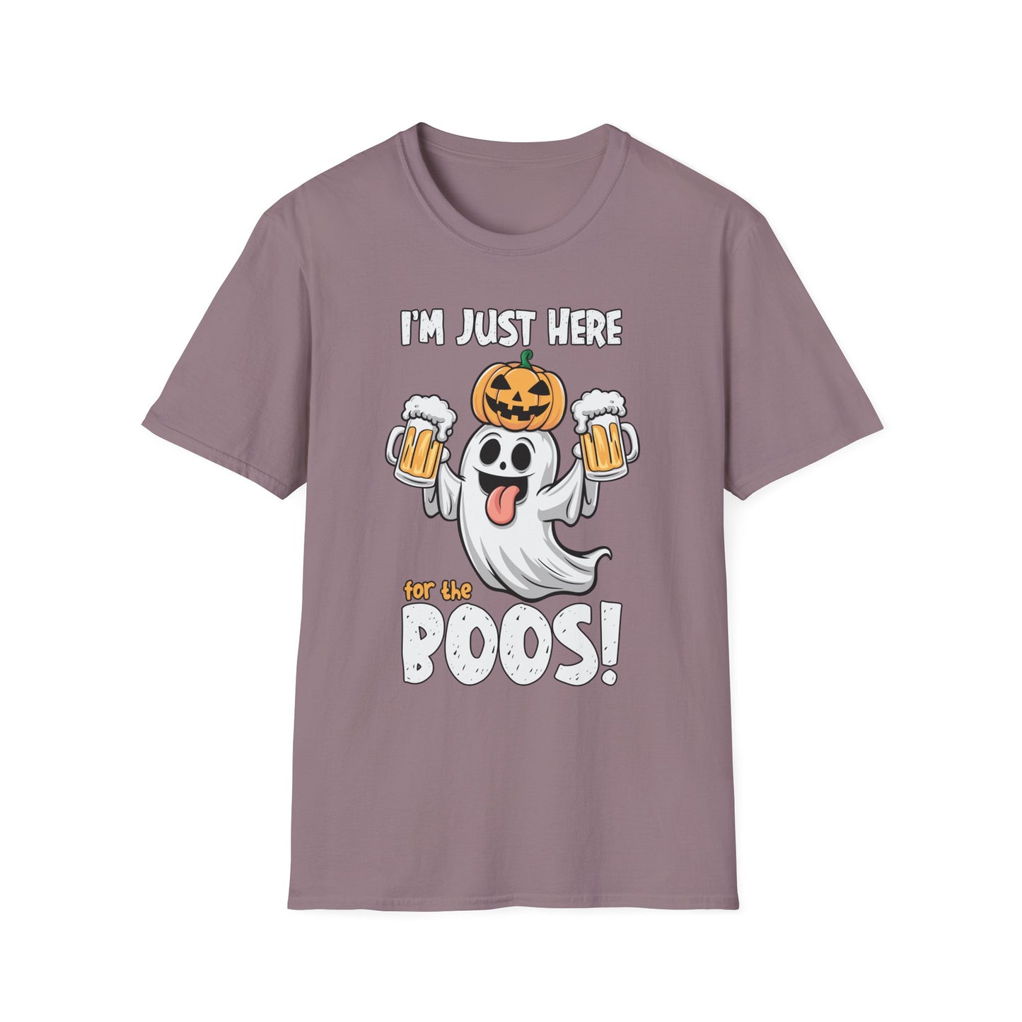 Funny Halloween Ghost T-Shirt - "I'm Just Here for the Boos!" - Unisex Softstyle