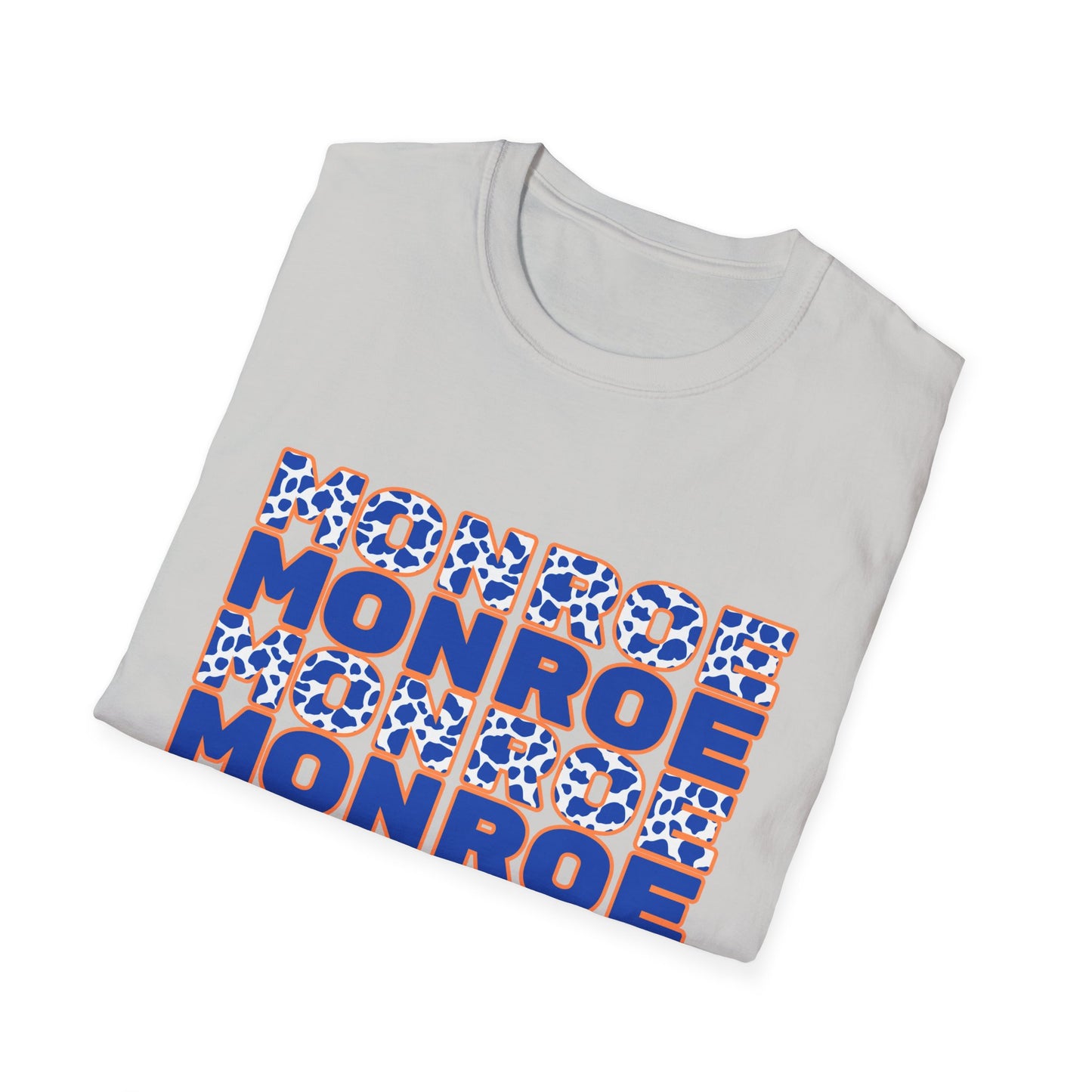 Monroe Graphic Blue Cow Print Unisex Softstyle T-Shirt - Casual Everyday Wear