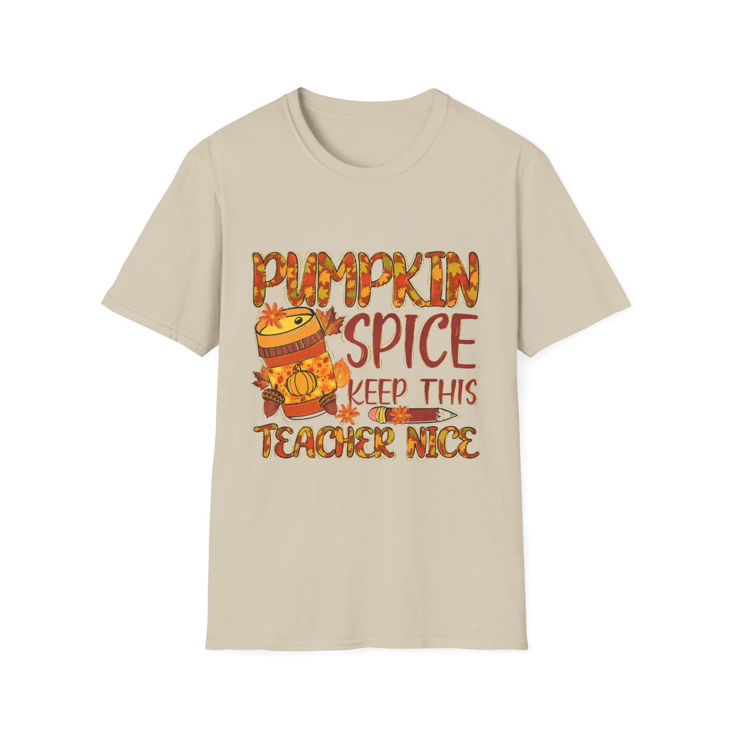 "Pumpkin Spice Keeps this Teacher Nice" Fall Teacher Unisex Softstyle T-Shirt