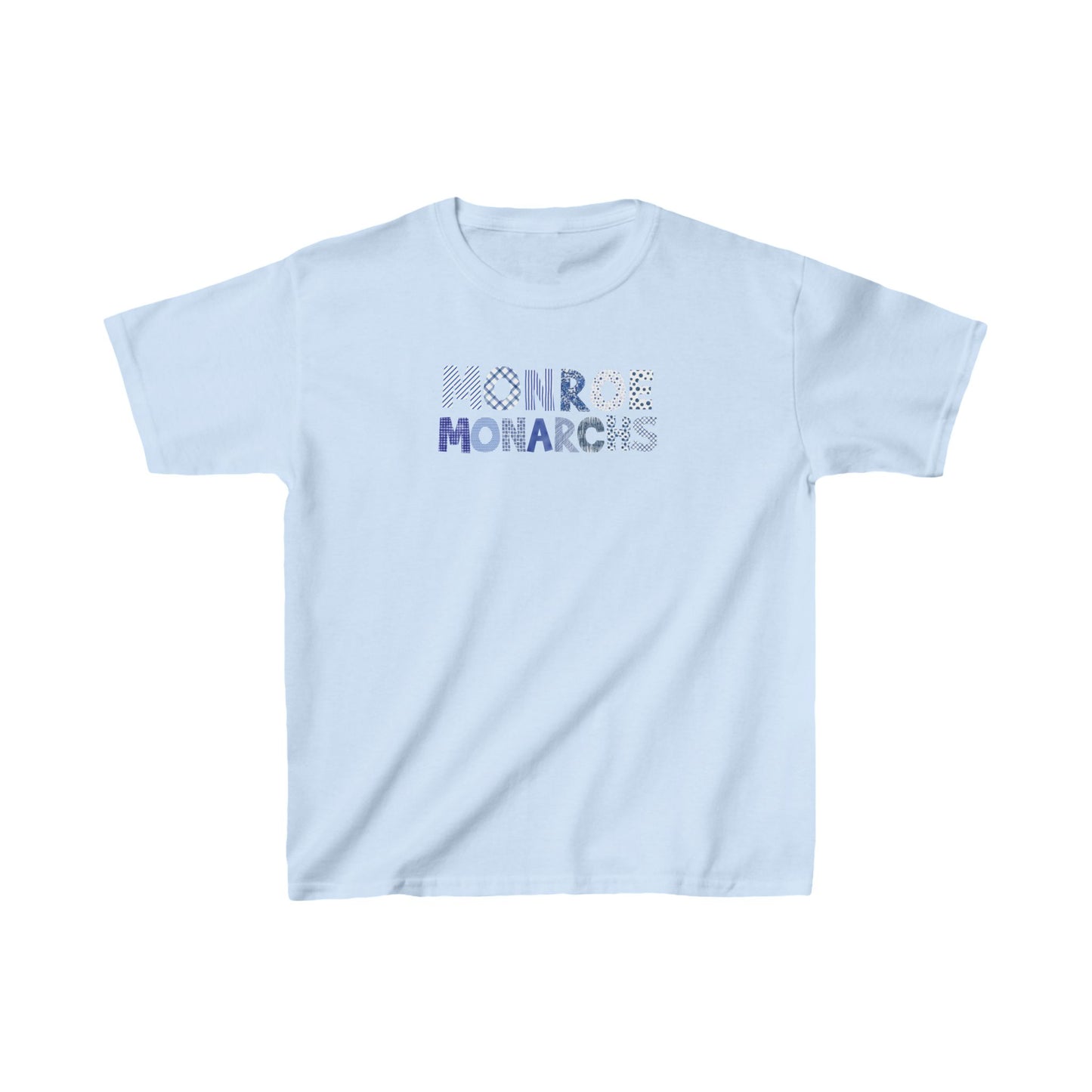 Kids Monroe Monarchs Blue Patterns Heavy Cotton Tee - Unique, Comfortable, Perfect for Celebrations!