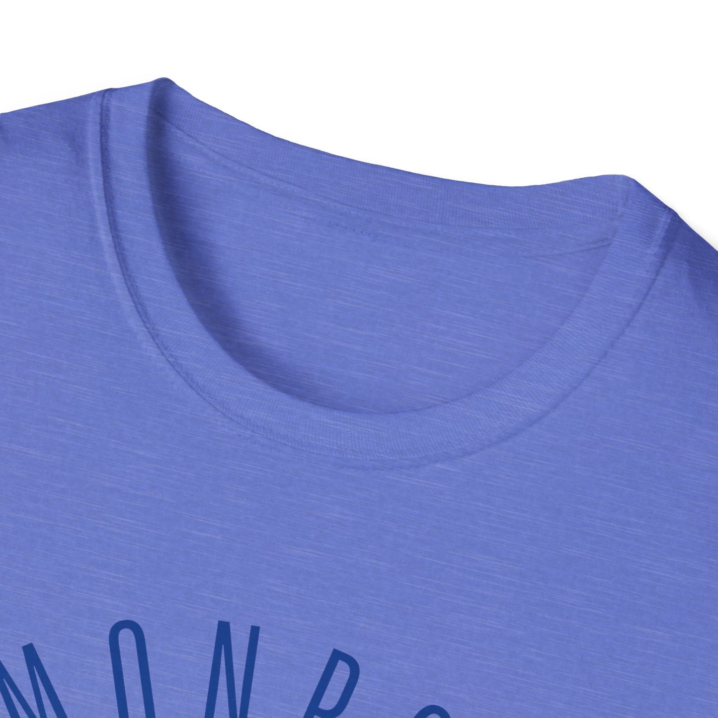 Monroe Monarchs in Blue Lettering with Cute Grinning Lion Adult T-Shirt - Fun & Stylish School Spirit Wear
