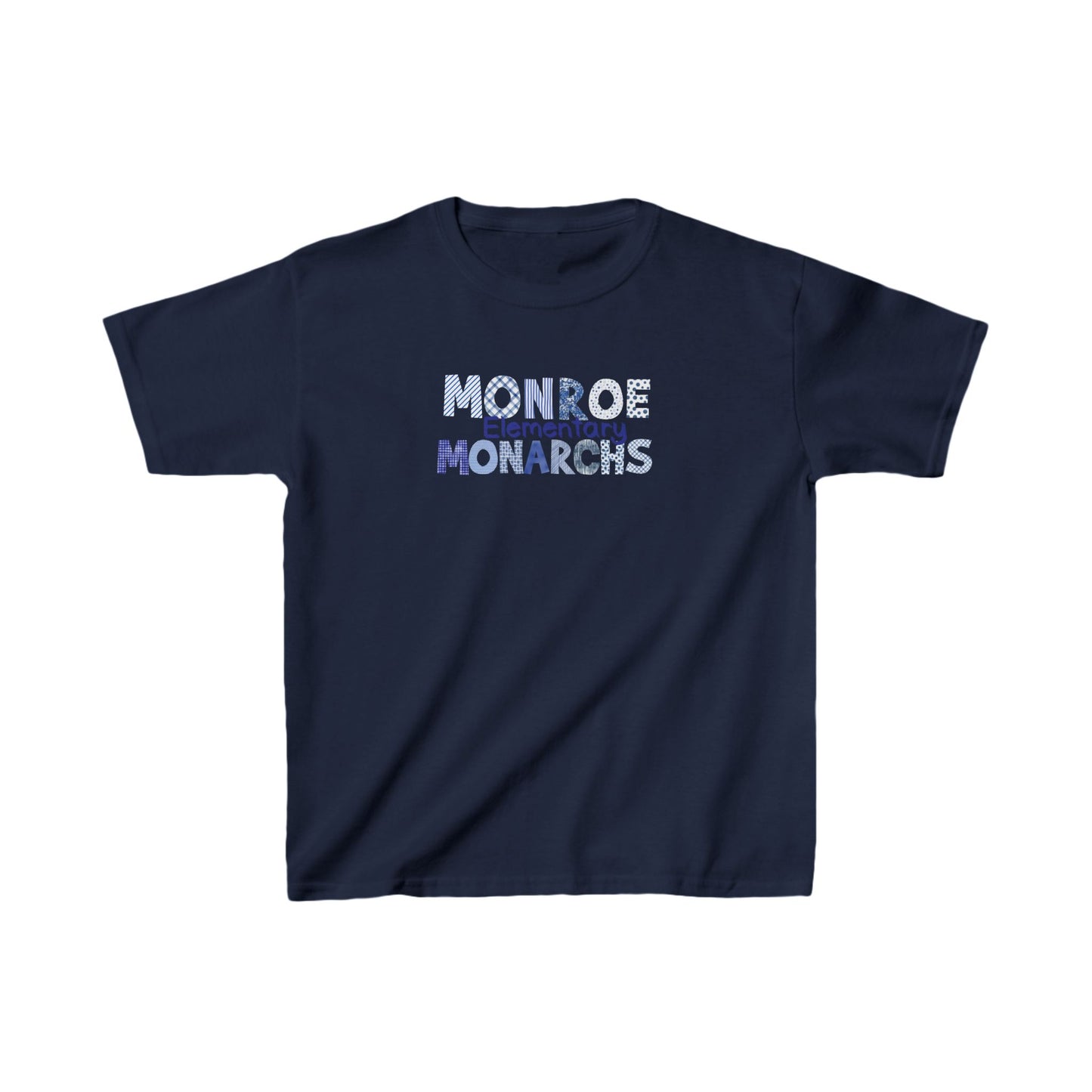 Kids Monroe Elementary Monarchs Blue Patterns   Heavy Cotton Tee - Perfect for School Events & Celebrations