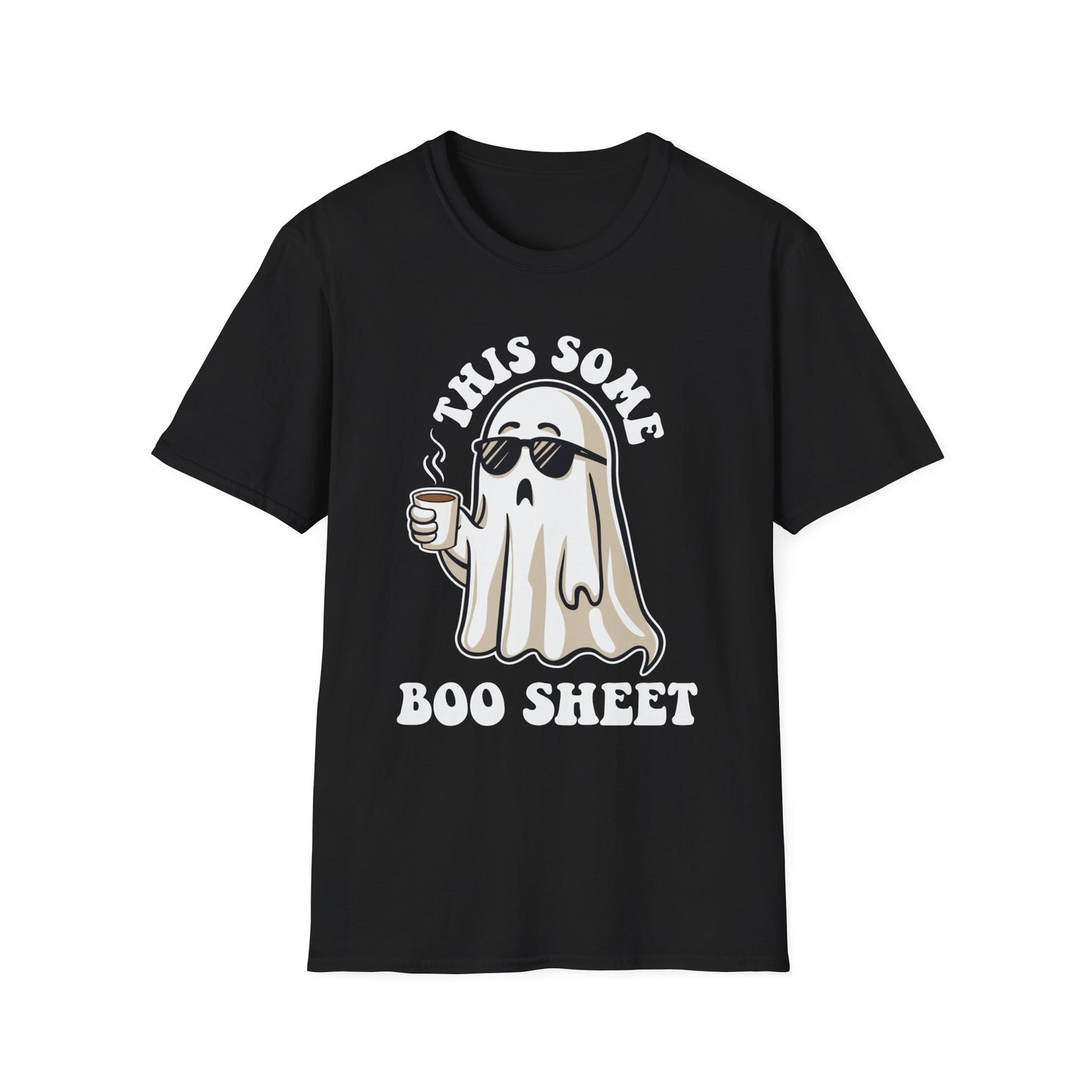 Cool Ghost Sipping Coffee Halloween "Boo Sheet" Unisex Softstyle T-Shirt
