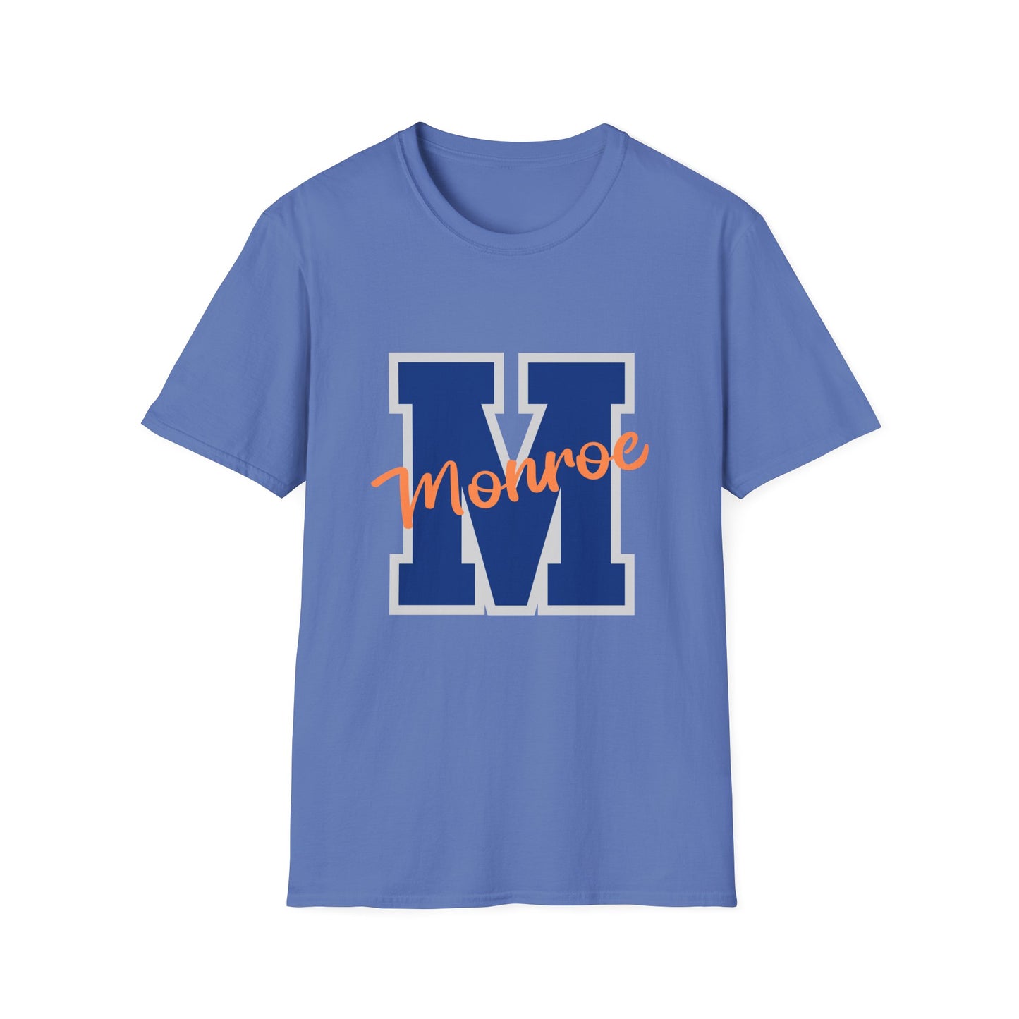 Monroe M Blue Orange Monroe Unisex Softstyle T-Shirt - Casual Comfort & Custom Style