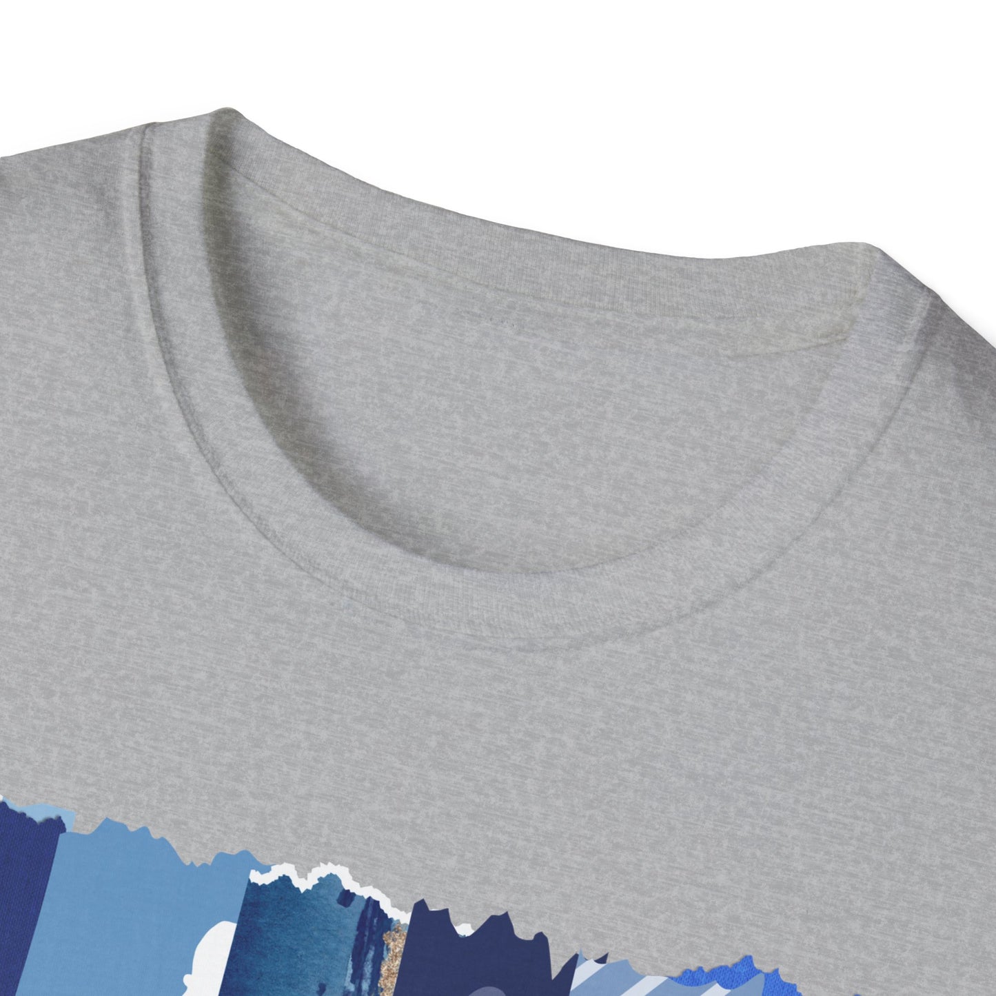 Monroe Blue Patchwork Unisex Softstyle T-Shirt - Perfect for Casual Wear & Gift Giving