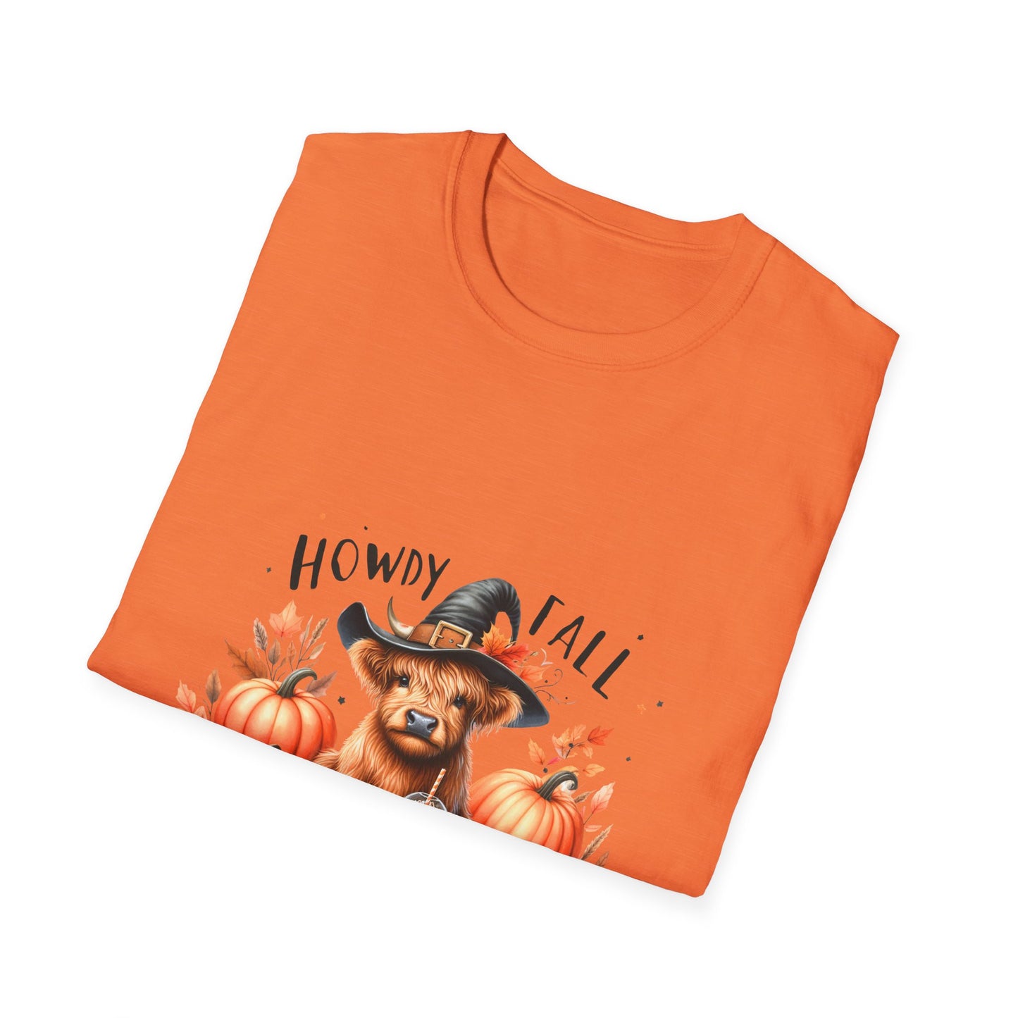 Halloween Cow with Latte Unisex Softstyle T-Shirt - "Howdy Fall" Design