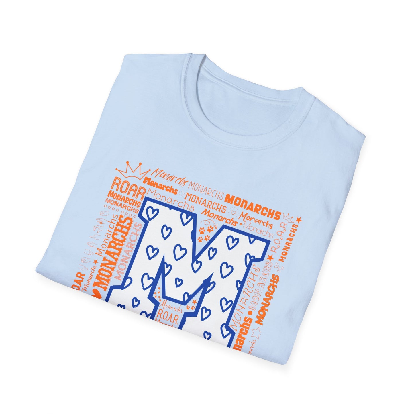 Blue Hearts M Monarch Unisex Softstyle T-Shirt - Monarchs ROAR Graphic Tee
