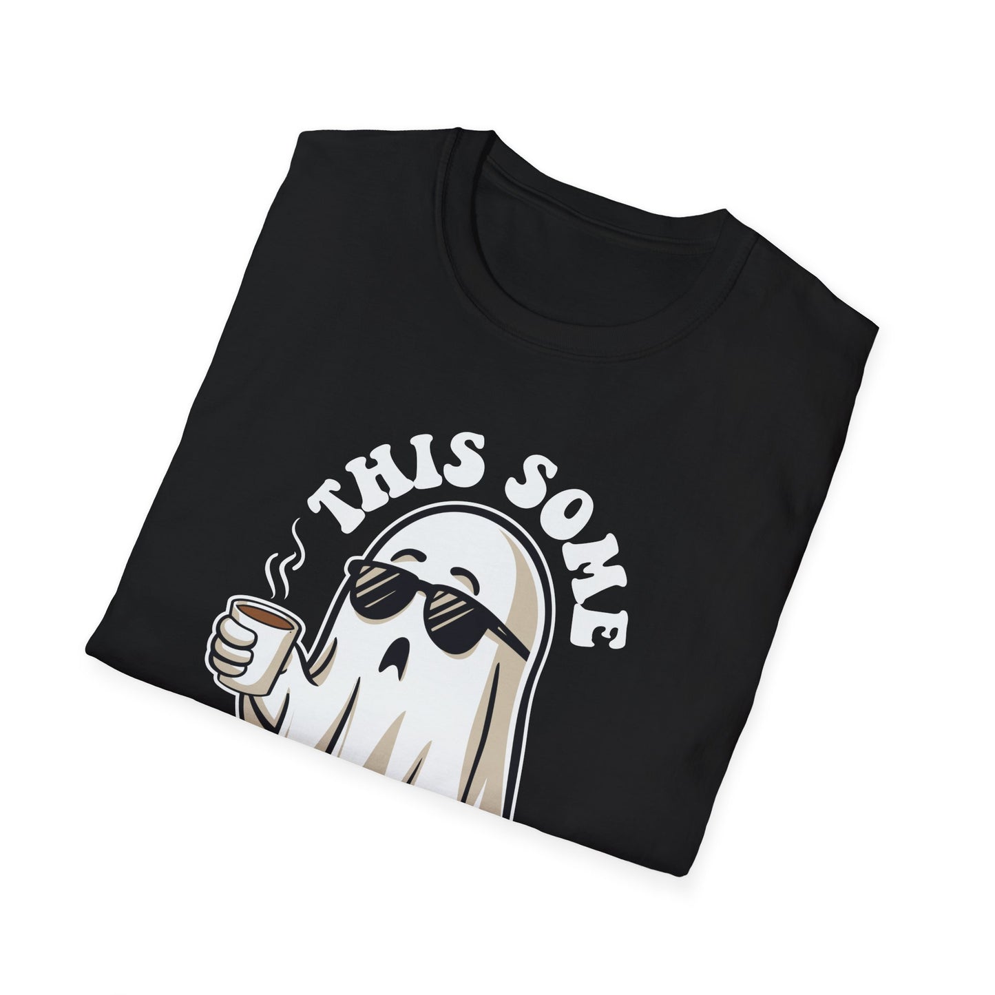 Cool Ghost Sipping Coffee Halloween "Boo Sheet" Unisex Softstyle T-Shirt