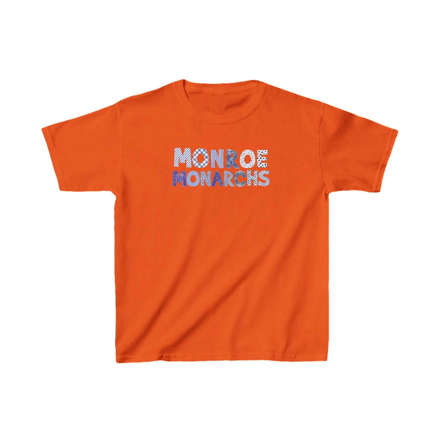 Kids Monroe Monarchs Blue Patterns Heavy Cotton Tee - Unique, Comfortable, Perfect for Celebrations!