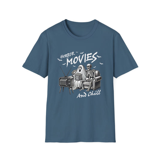 Horror Movies and Chill Unisex Softstyle T-Shirt -Movie Lover or Great Halloween Shirt