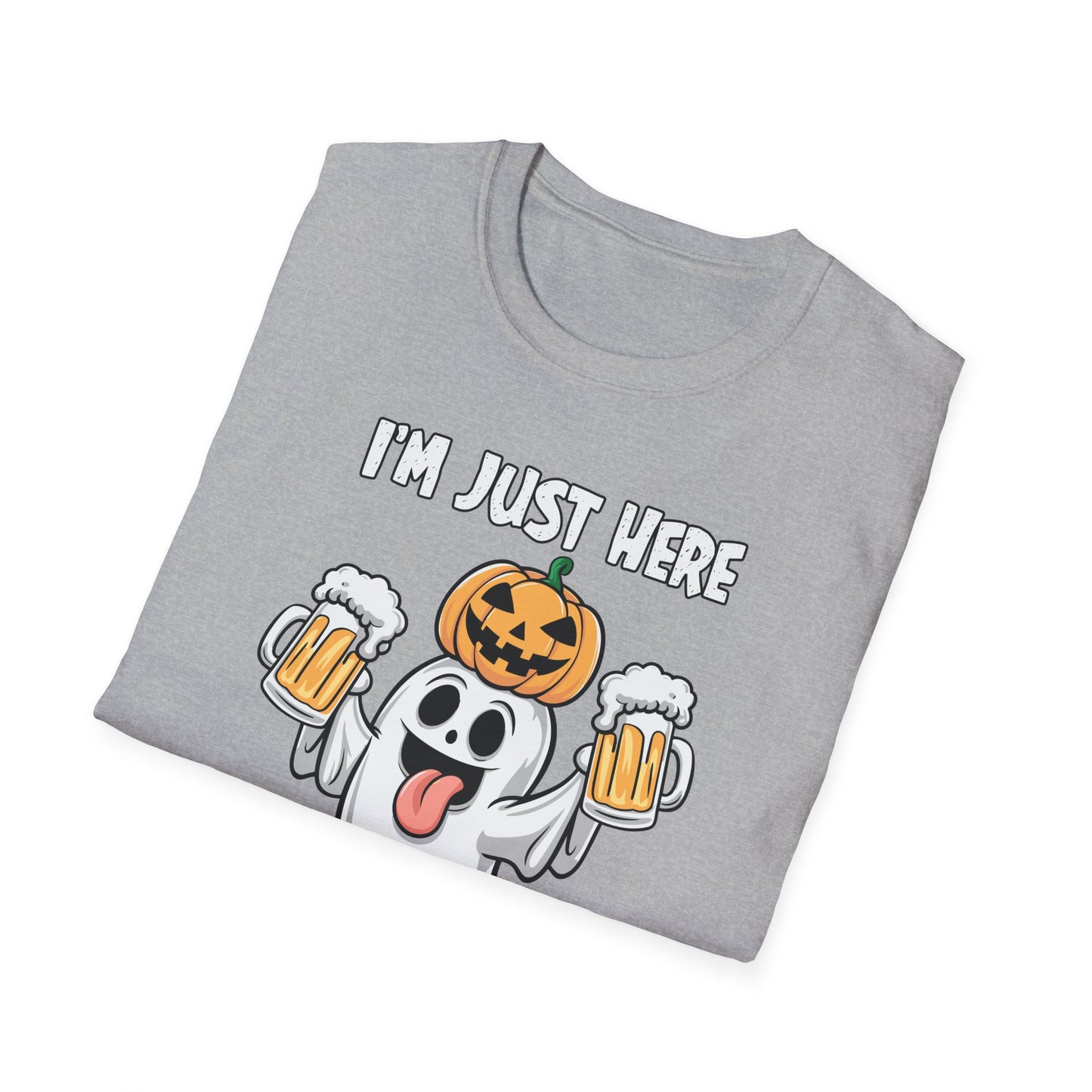 Funny Halloween Ghost T-Shirt - "I'm Just Here for the Boos!" - Unisex Softstyle