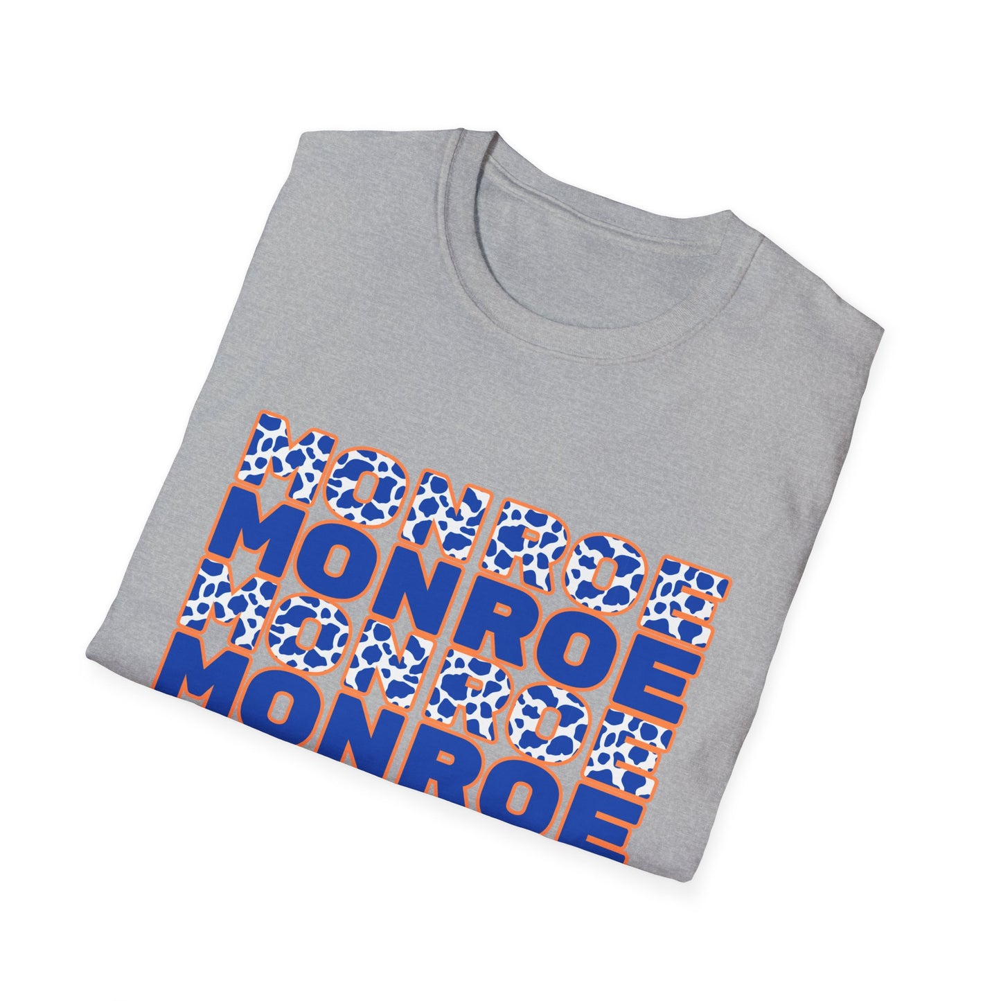 Monroe Graphic Blue Cow Print Unisex Softstyle T-Shirt - Casual Everyday Wear