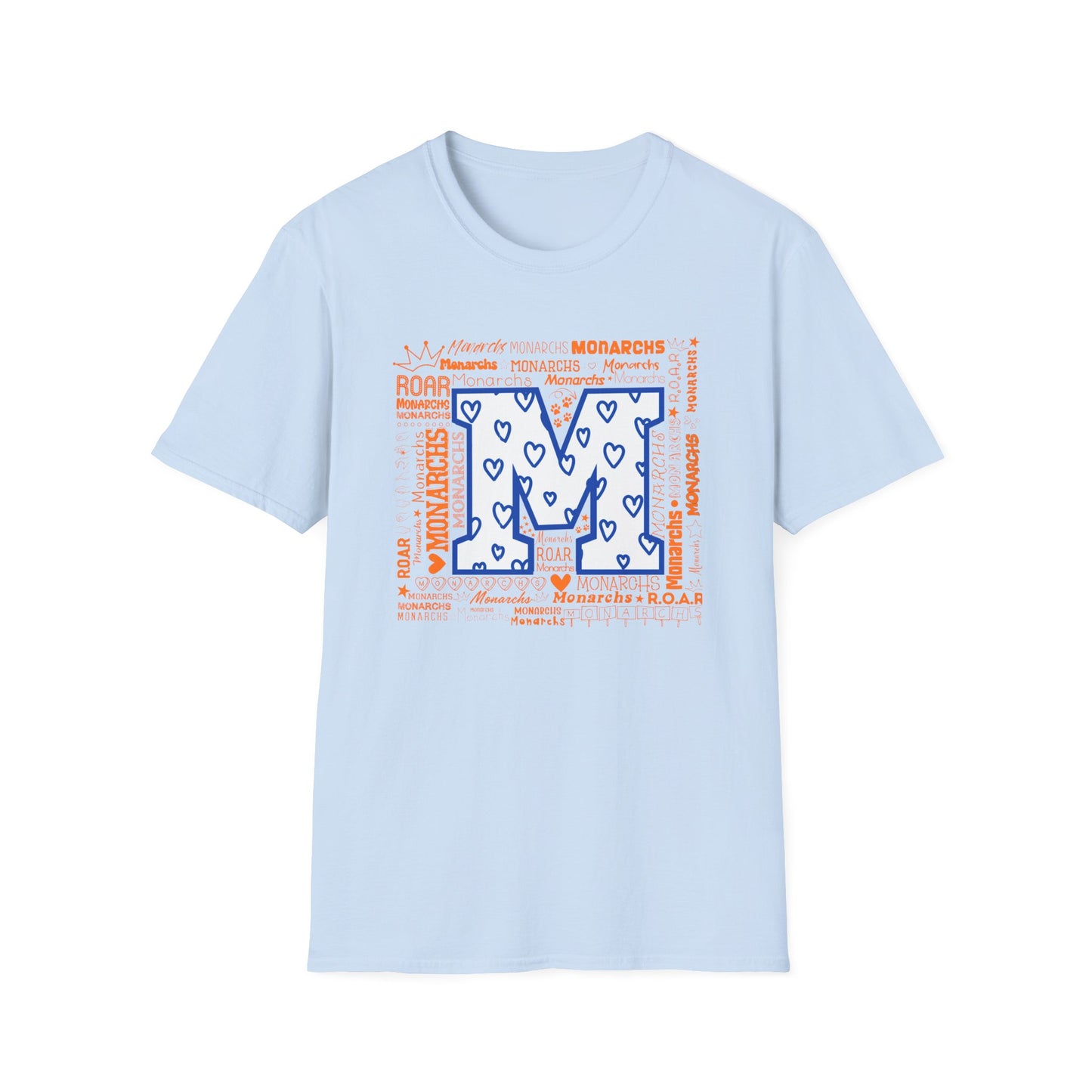 Blue Hearts M Monarch Unisex Softstyle T-Shirt - Monarchs ROAR Graphic Tee