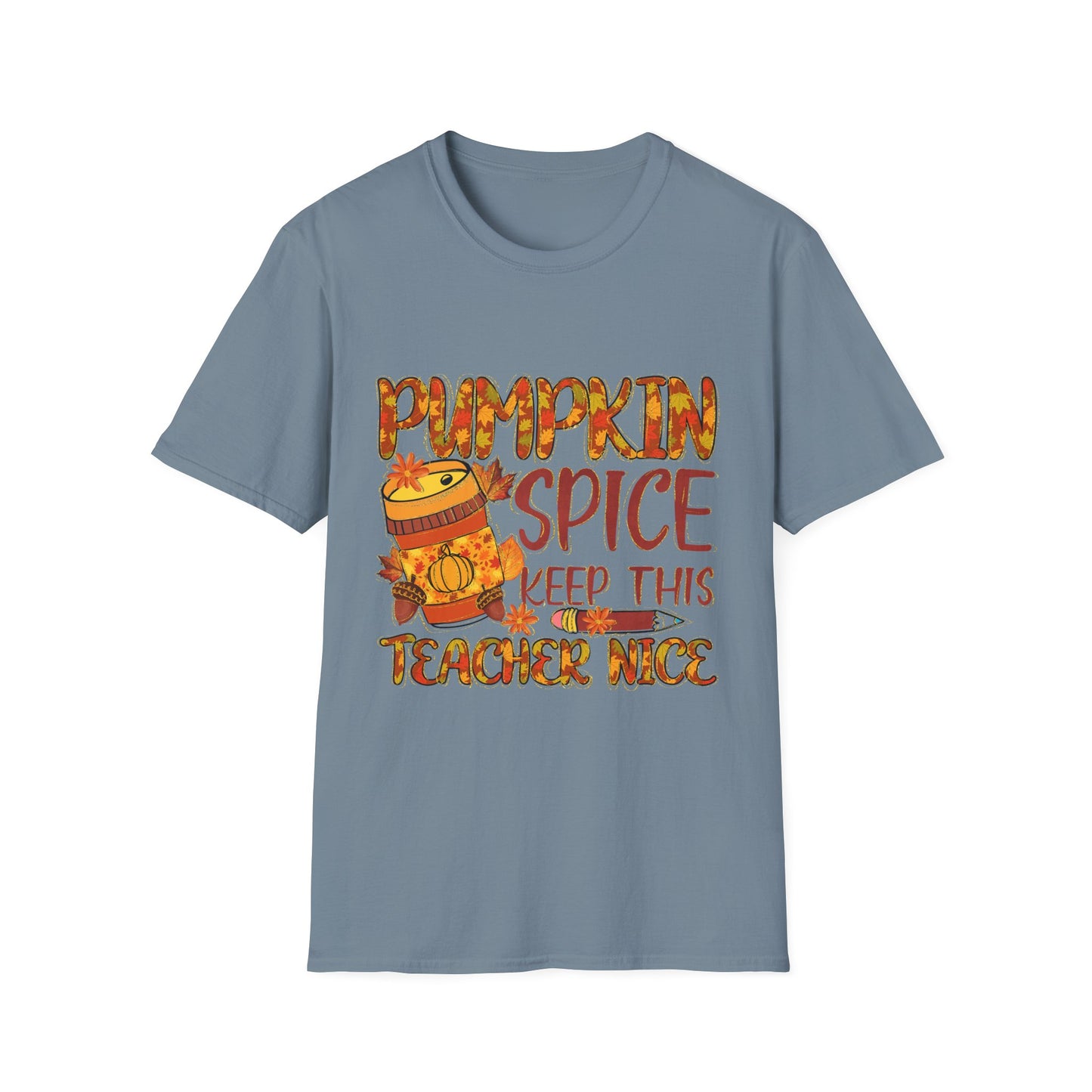 "Pumpkin Spice Keeps this Teacher Nice" Fall Teacher Unisex Softstyle T-Shirt