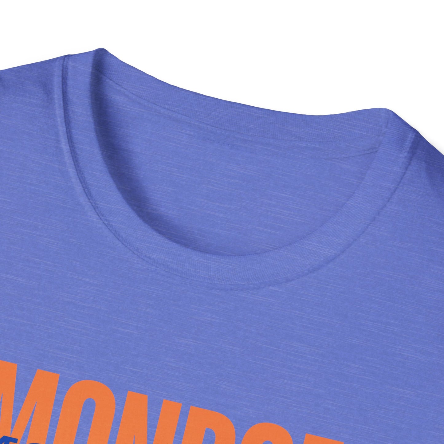 Monroe (Orange) Monarchs (Blue) with Cute Lion Wearing a Crown Leaping Adult Unisex Soft Tshirt
