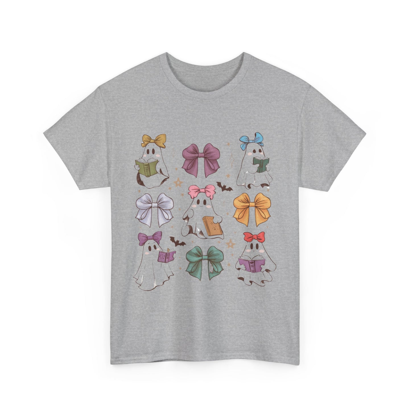 Cute Ghosts & Bows Unisex Heavy Cotton Tee for School Teachers on Halloween