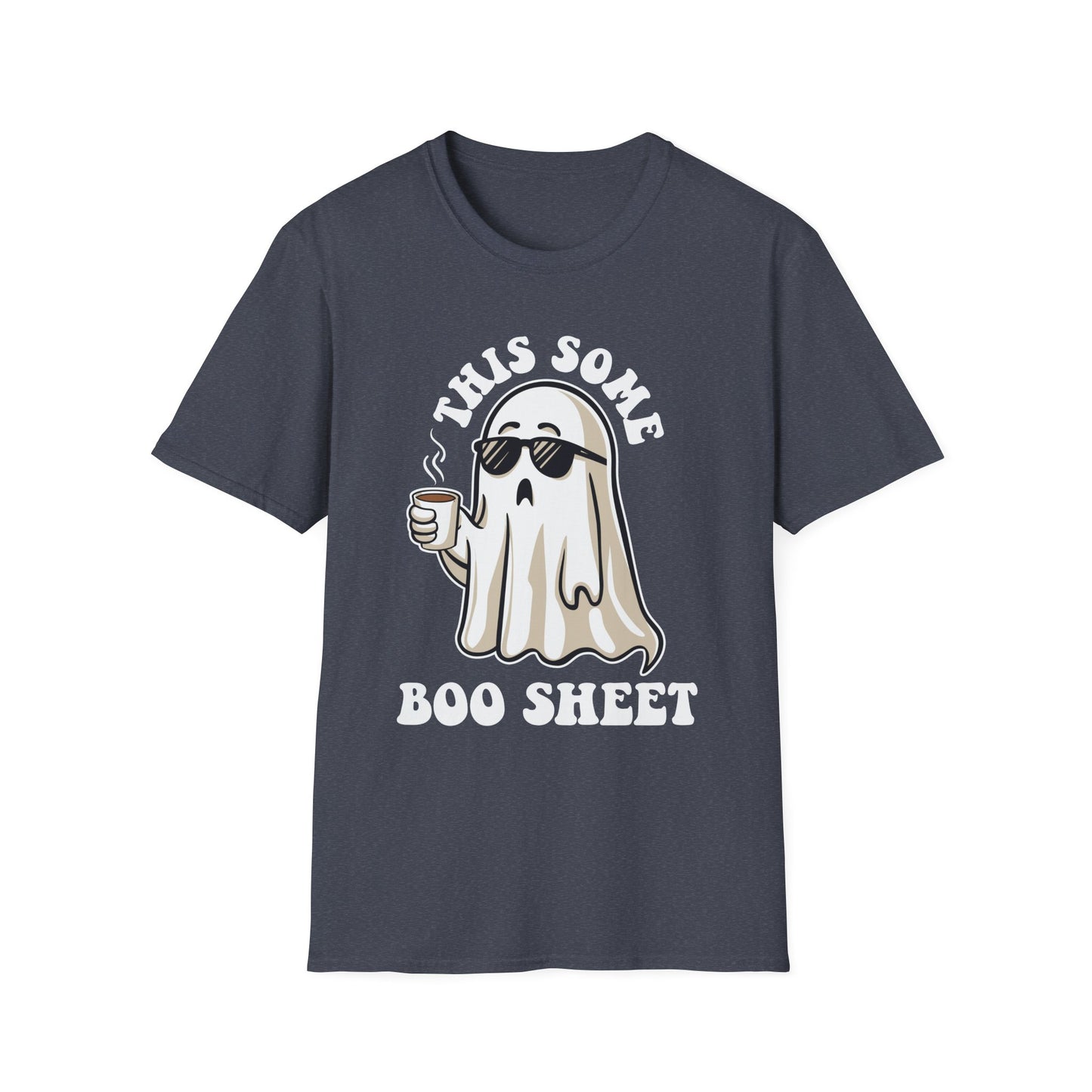 Cool Ghost Sipping Coffee Halloween "Boo Sheet" Unisex Softstyle T-Shirt