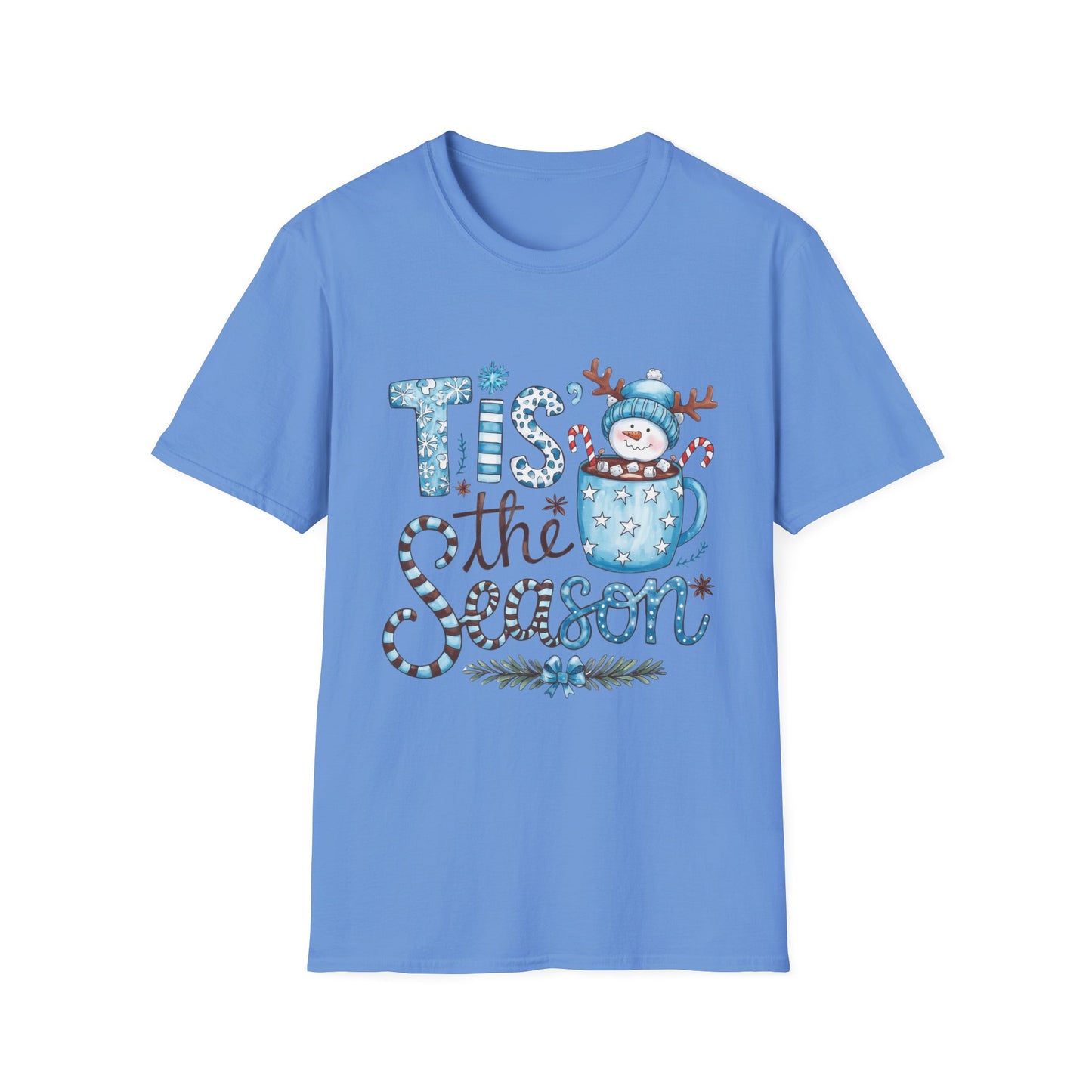 'Tis the Season Unisex Softstyle T-Shirt - Festive Holiday Tee with Snowman Design