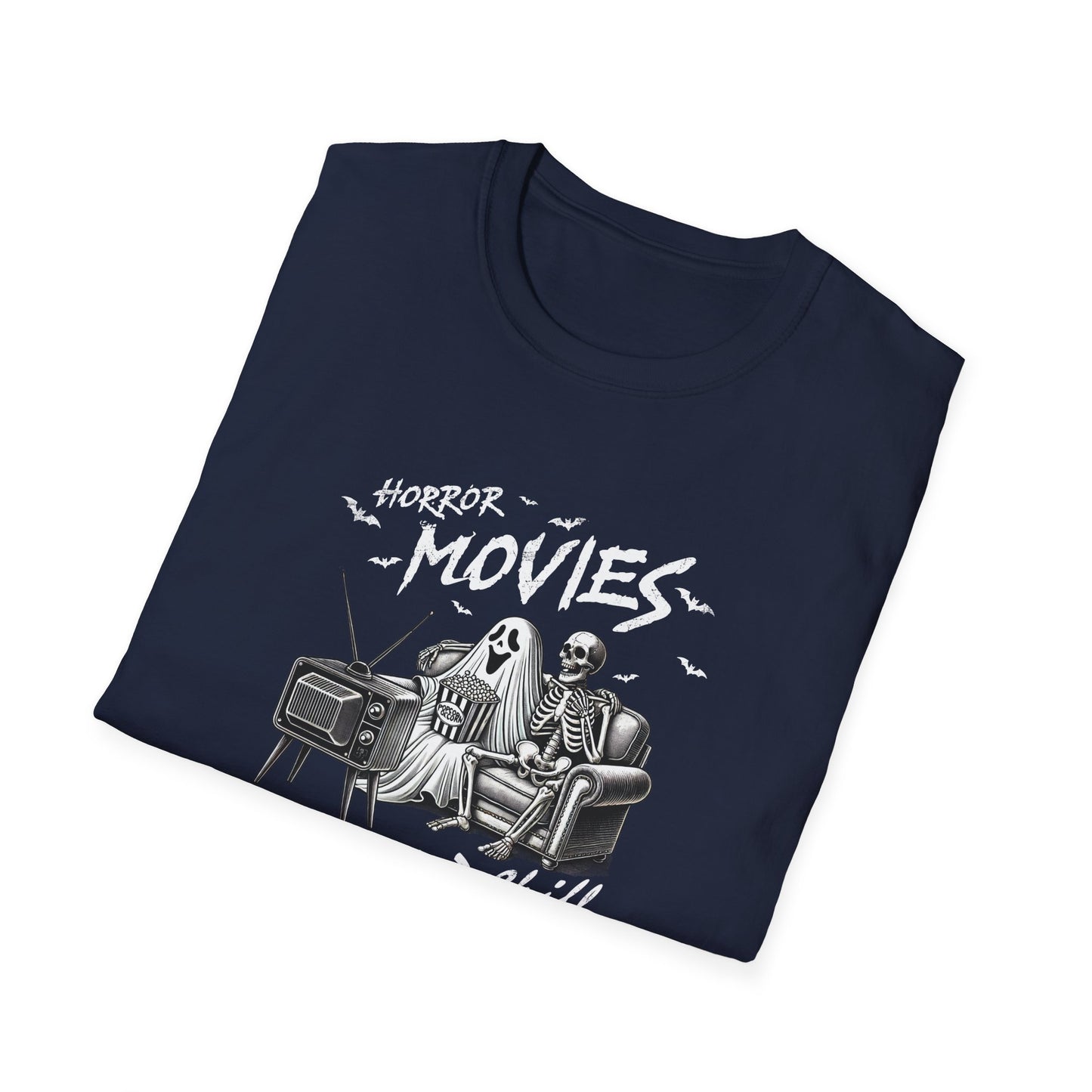 Horror Movies and Chill Unisex Softstyle T-Shirt -Movie Lover or Great Halloween Shirt