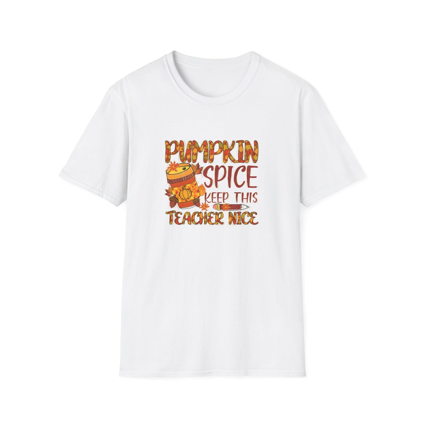 "Pumpkin Spice Keeps this Teacher Nice" Fall Teacher Unisex Softstyle T-Shirt