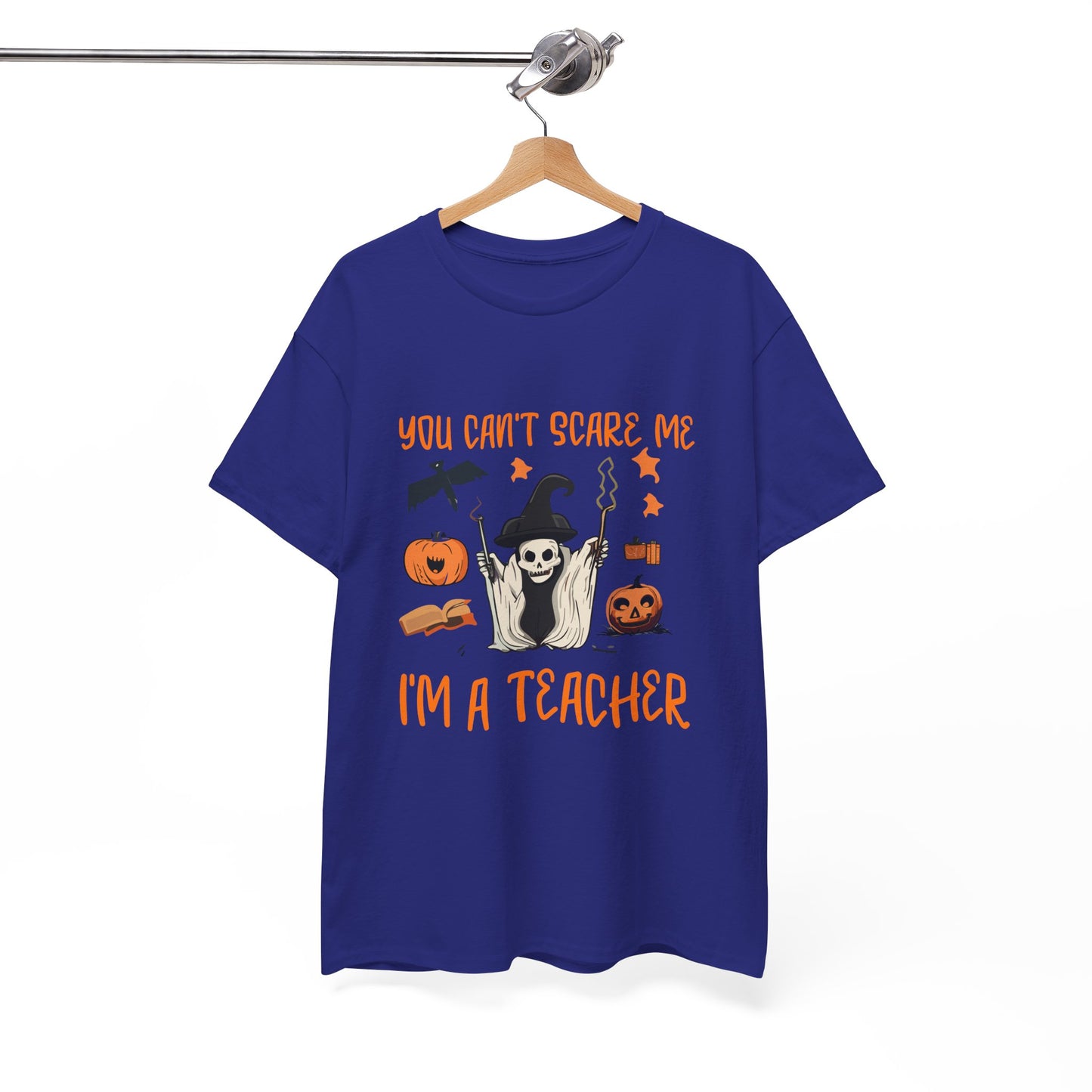 Halloween Teacher Tee - "You Can't Scare Me, I'm a Teacher" - Halloween School Teacher Unisex Heavy Cotton T-Shirt
