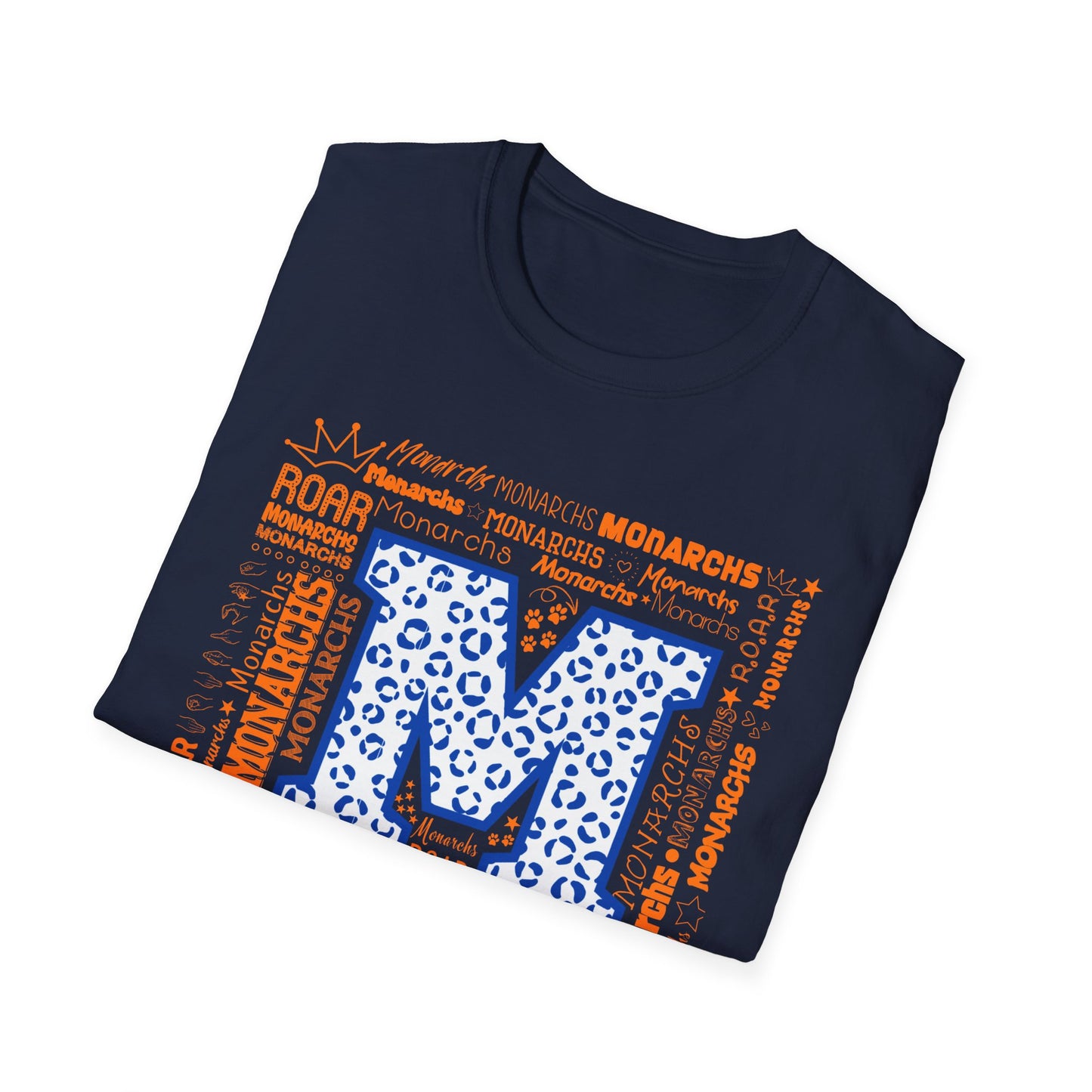 Blue Leopard M Monarchs Roar Unisex Softstyle T-Shirt - Fun Leopard Print Design