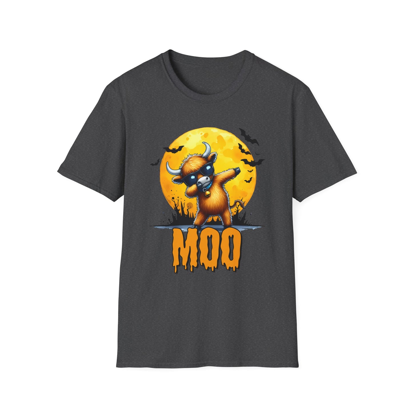Dabbing Funny Halloween Cow T-Shirt - Unisex Softstyle Tee for Spooky Season