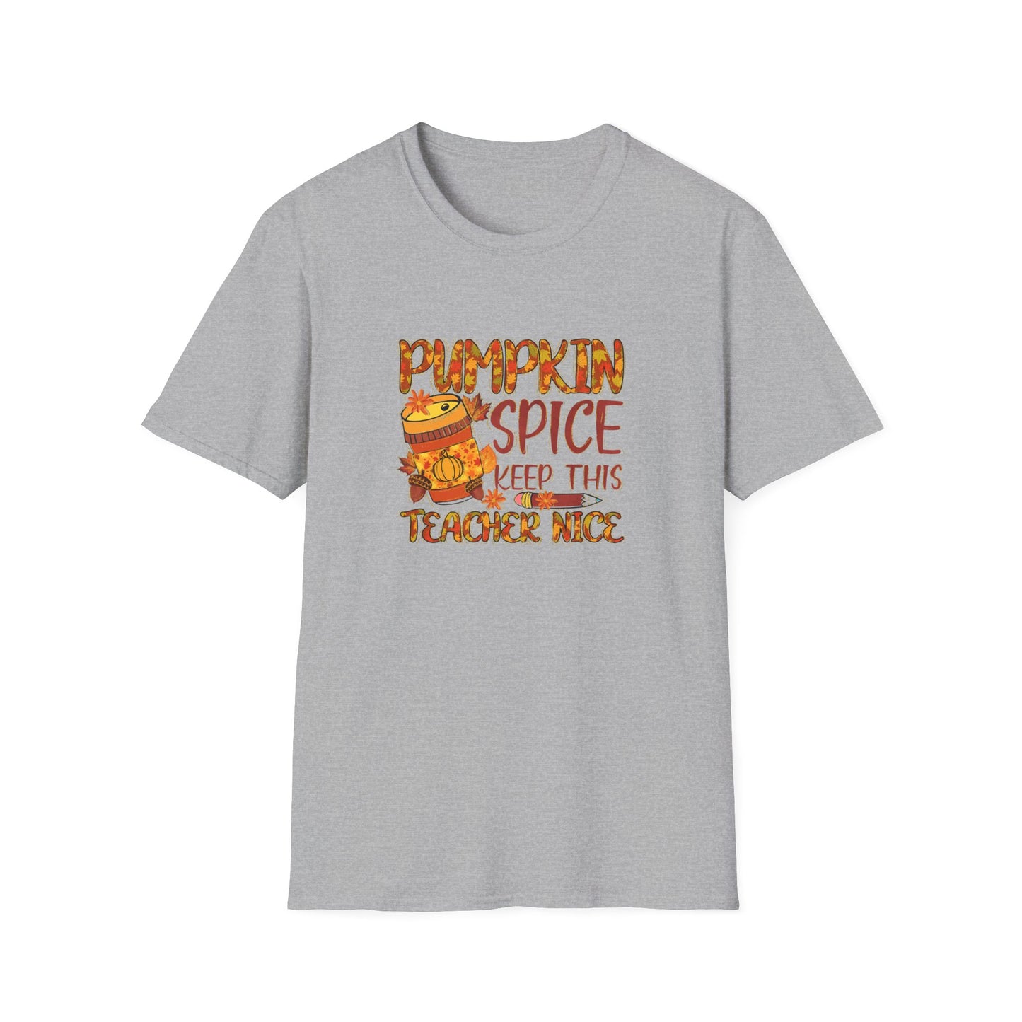 "Pumpkin Spice Keeps this Teacher Nice" Fall Teacher Unisex Softstyle T-Shirt