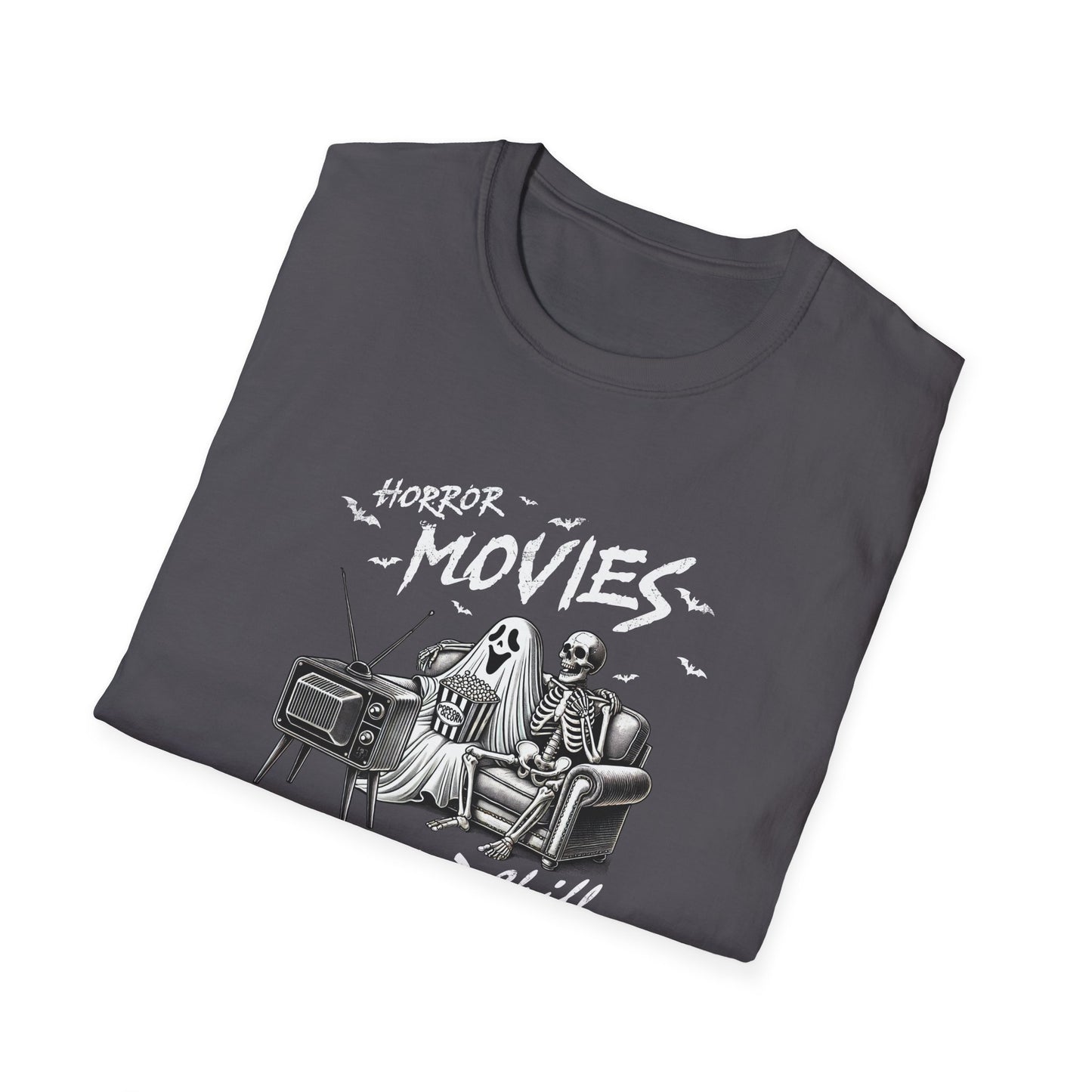 Horror Movies and Chill Unisex Softstyle T-Shirt -Movie Lover or Great Halloween Shirt
