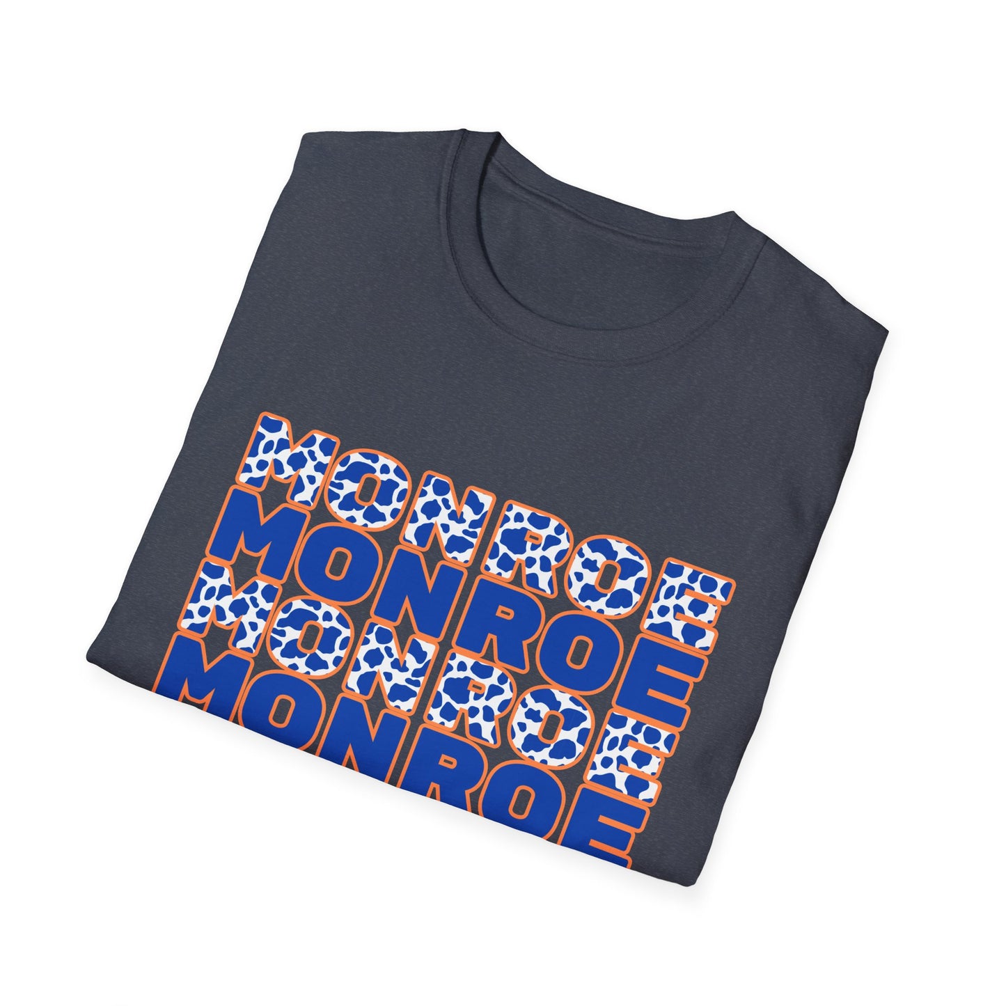 Monroe Graphic Blue Cow Print Unisex Softstyle T-Shirt - Casual Everyday Wear