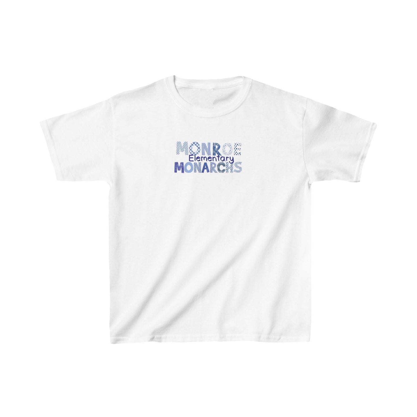 Kids Monroe Elementary Monarchs Blue Patterns   Heavy Cotton Tee - Perfect for School Events & Celebrations