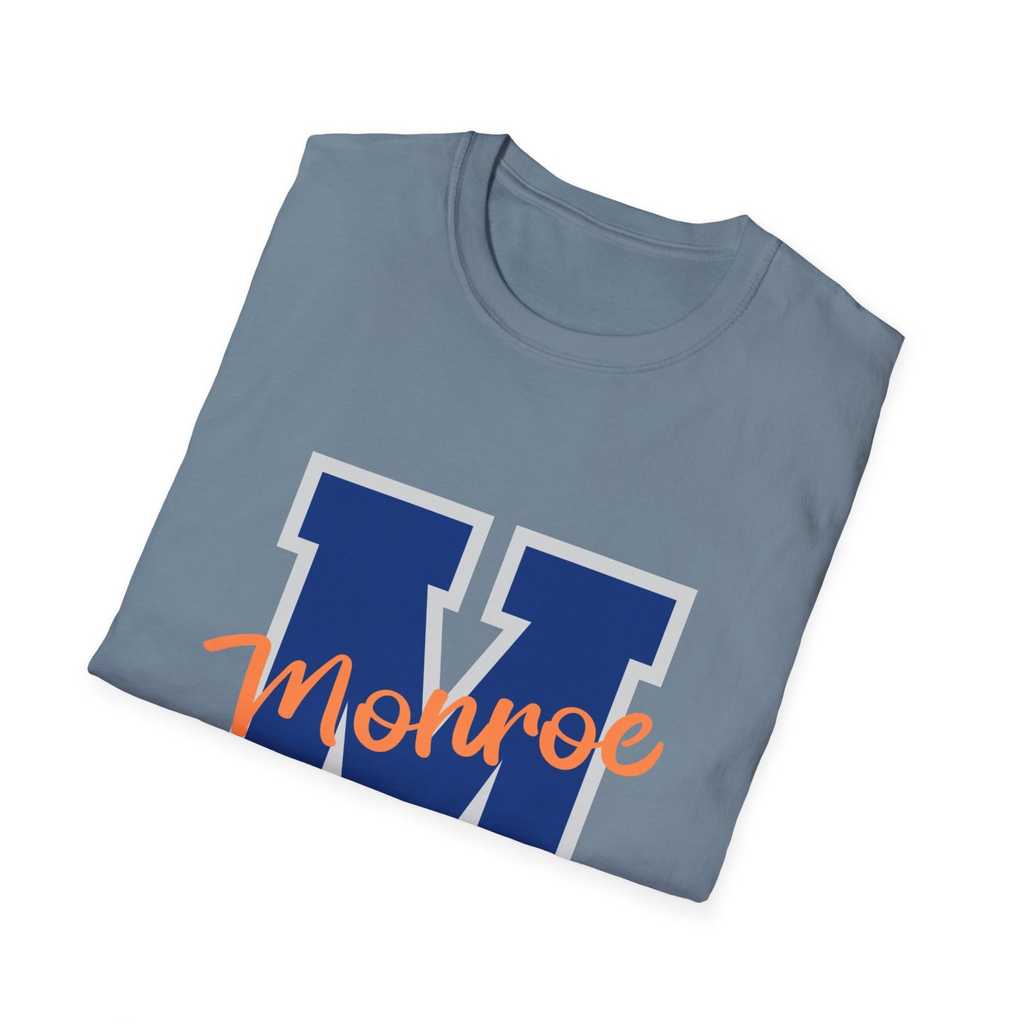 Monroe M Blue Orange Monroe Unisex Softstyle T-Shirt - Casual Comfort & Custom Style