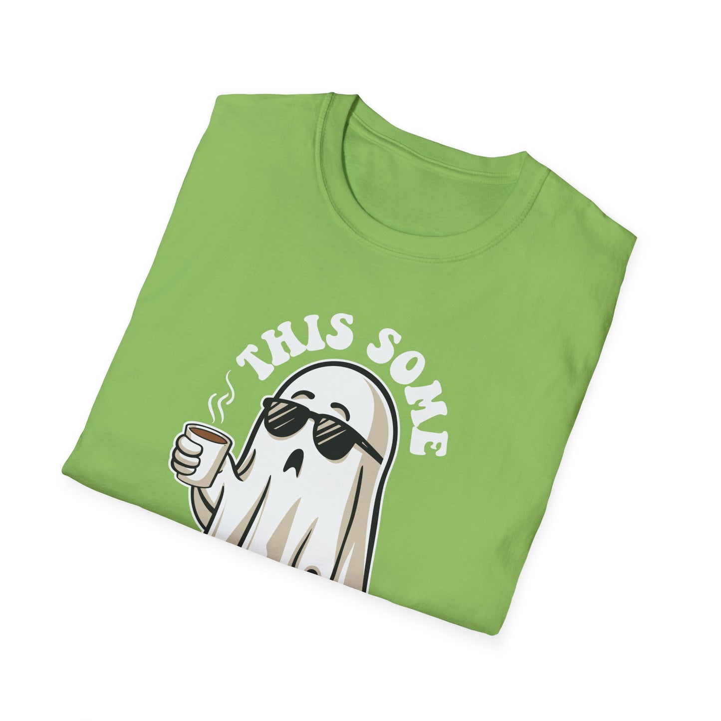 Cool Ghost Sipping Coffee Halloween "Boo Sheet" Unisex Softstyle T-Shirt