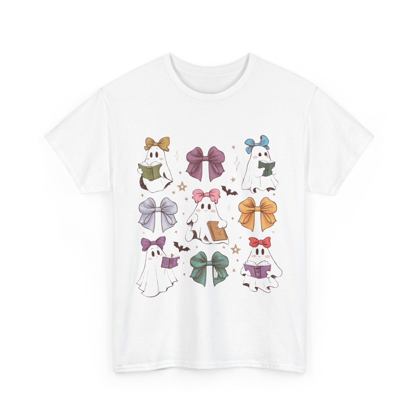 Cute Ghosts & Bows Unisex Heavy Cotton Tee for School Teachers on Halloween