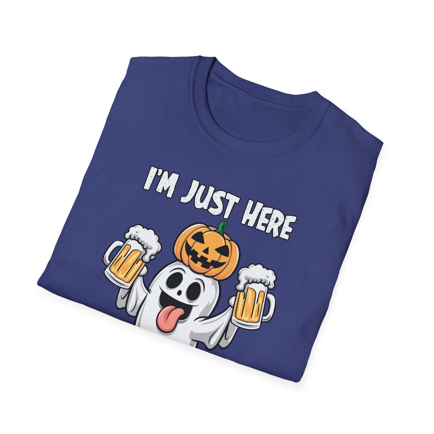 Funny Halloween Ghost T-Shirt - "I'm Just Here for the Boos!" - Unisex Softstyle