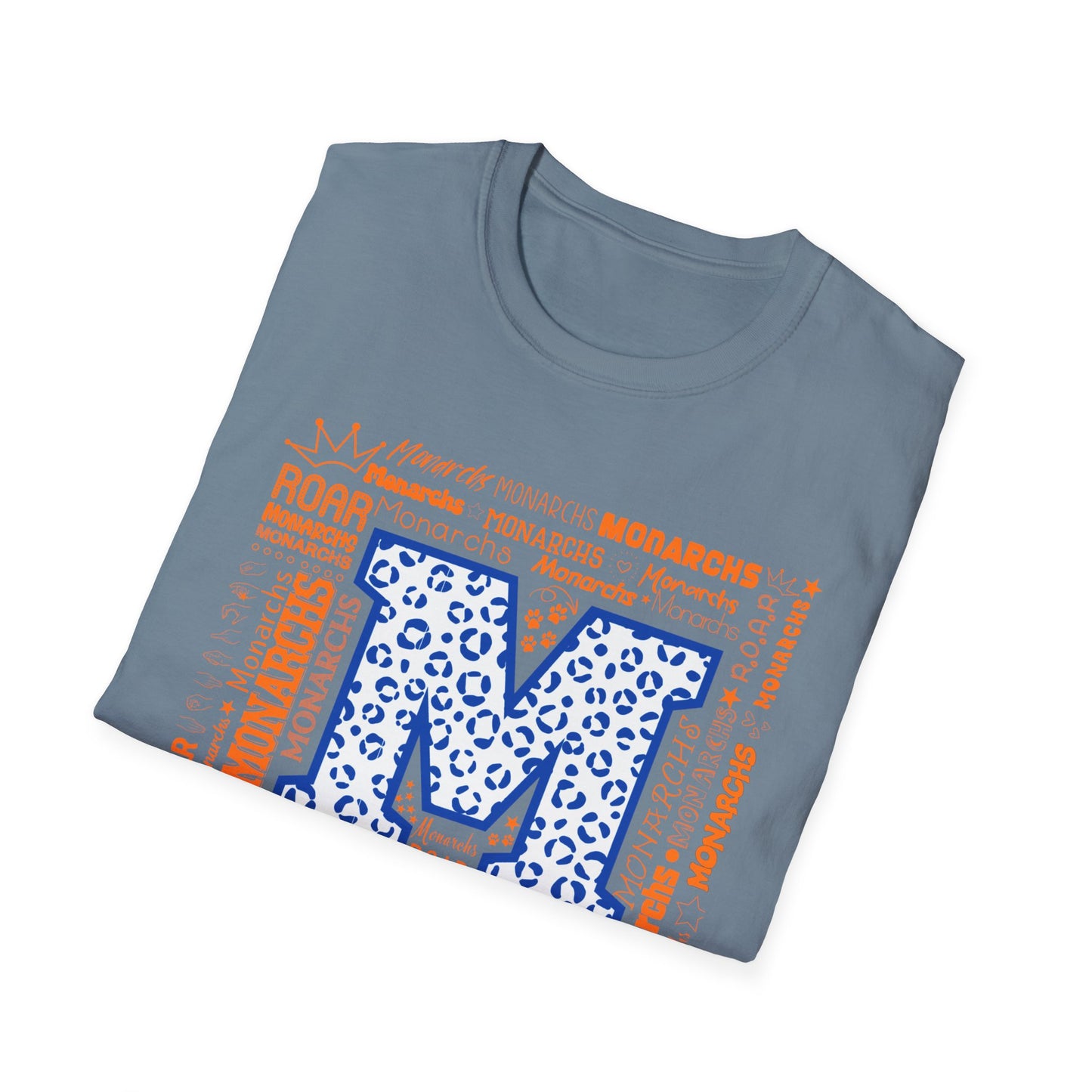 Blue Leopard M Monarchs Roar Unisex Softstyle T-Shirt - Fun Leopard Print Design