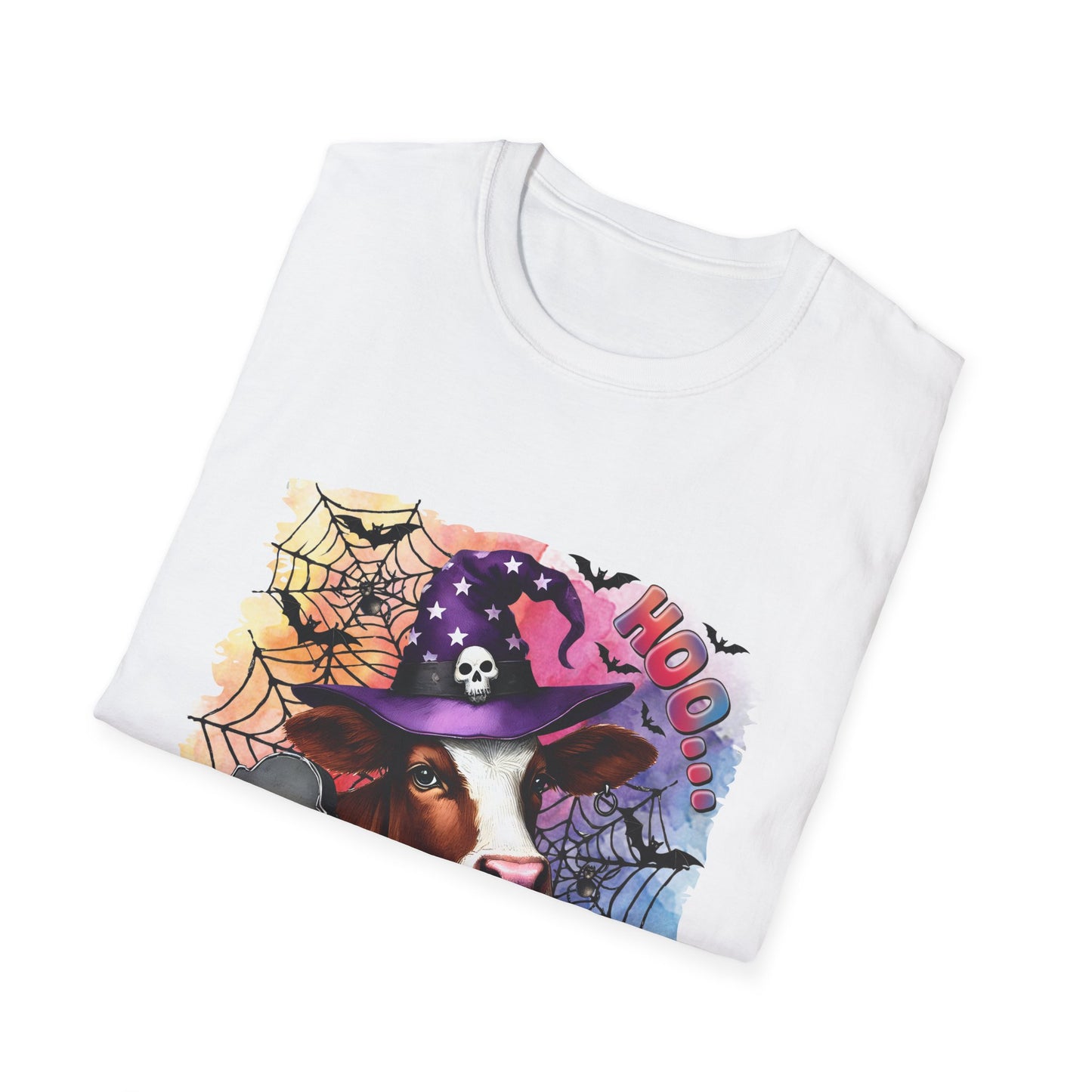 Fun Halloween Cow T-Shirt – "I Moo I Mean  Boo!" Unisex Softstyle Tee for Pet Lovers