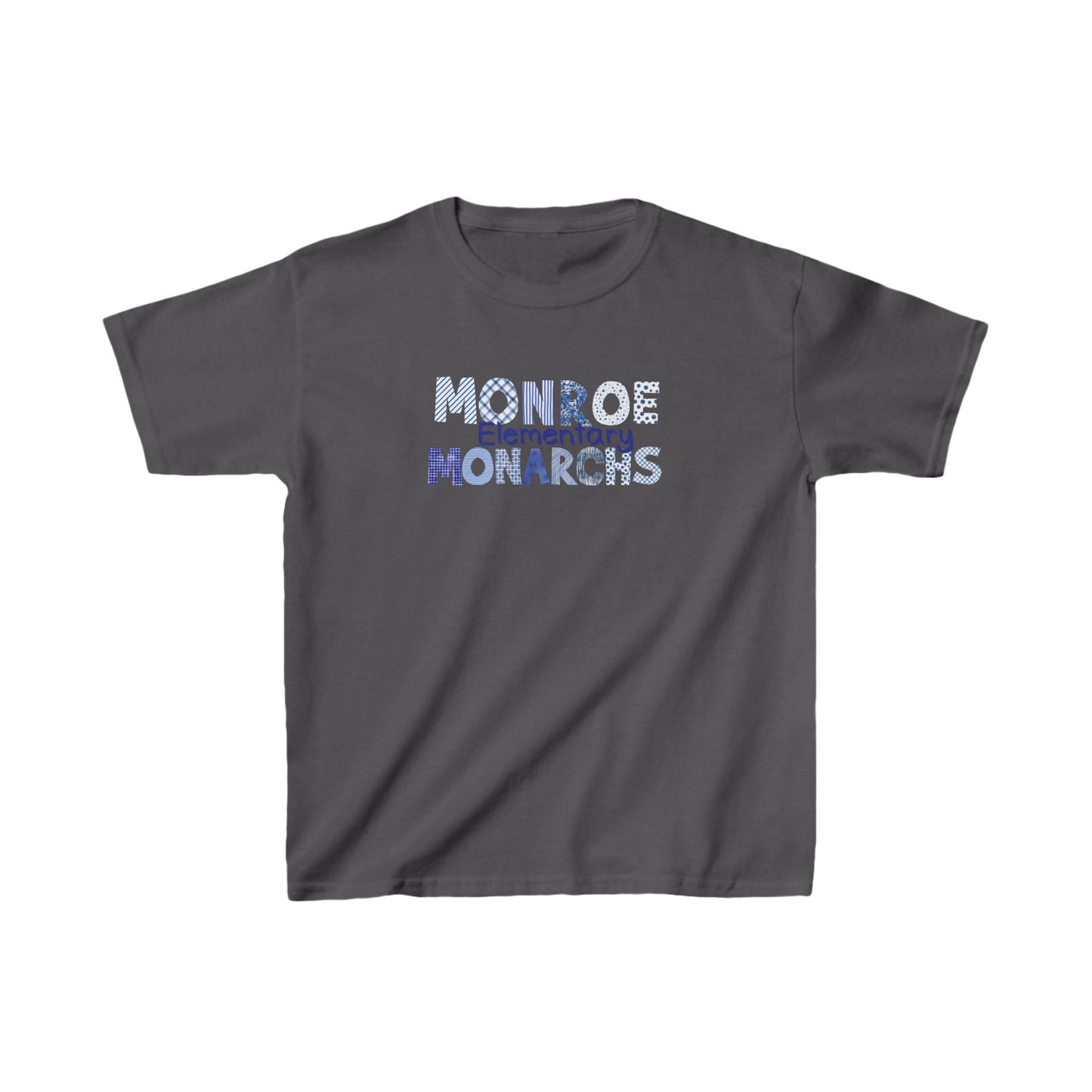 Kids Monroe Elementary Monarchs Blue Patterns Heavy Cotton Tee - Perfect for School Events & Celebrations