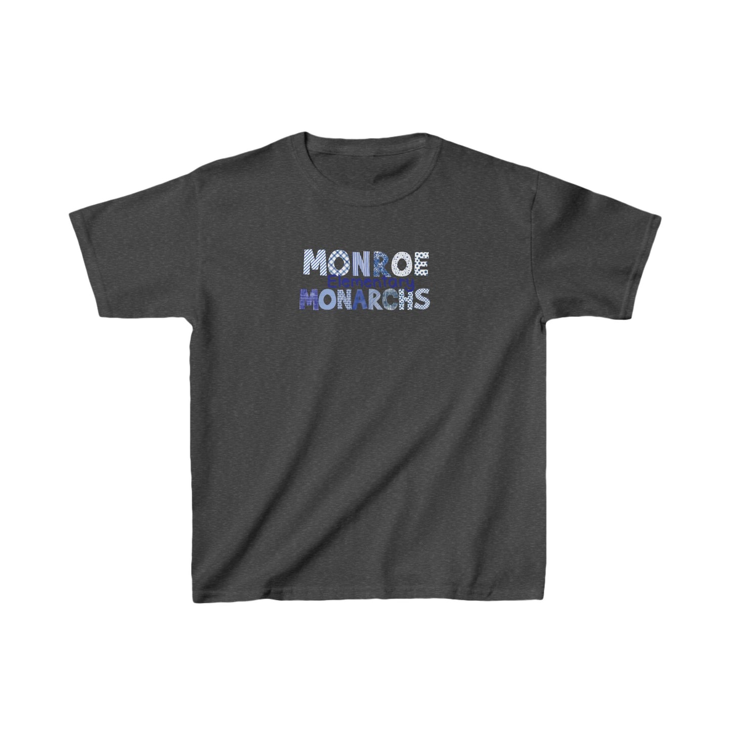 Kids Monroe Elementary Monarchs Blue Patterns   Heavy Cotton Tee - Perfect for School Events & Celebrations