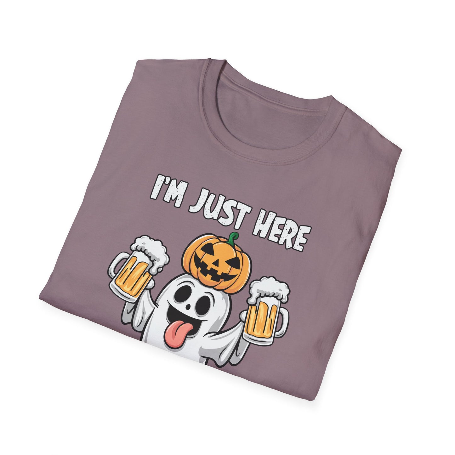 Funny Halloween Ghost T-Shirt - "I'm Just Here for the Boos!" - Unisex Softstyle