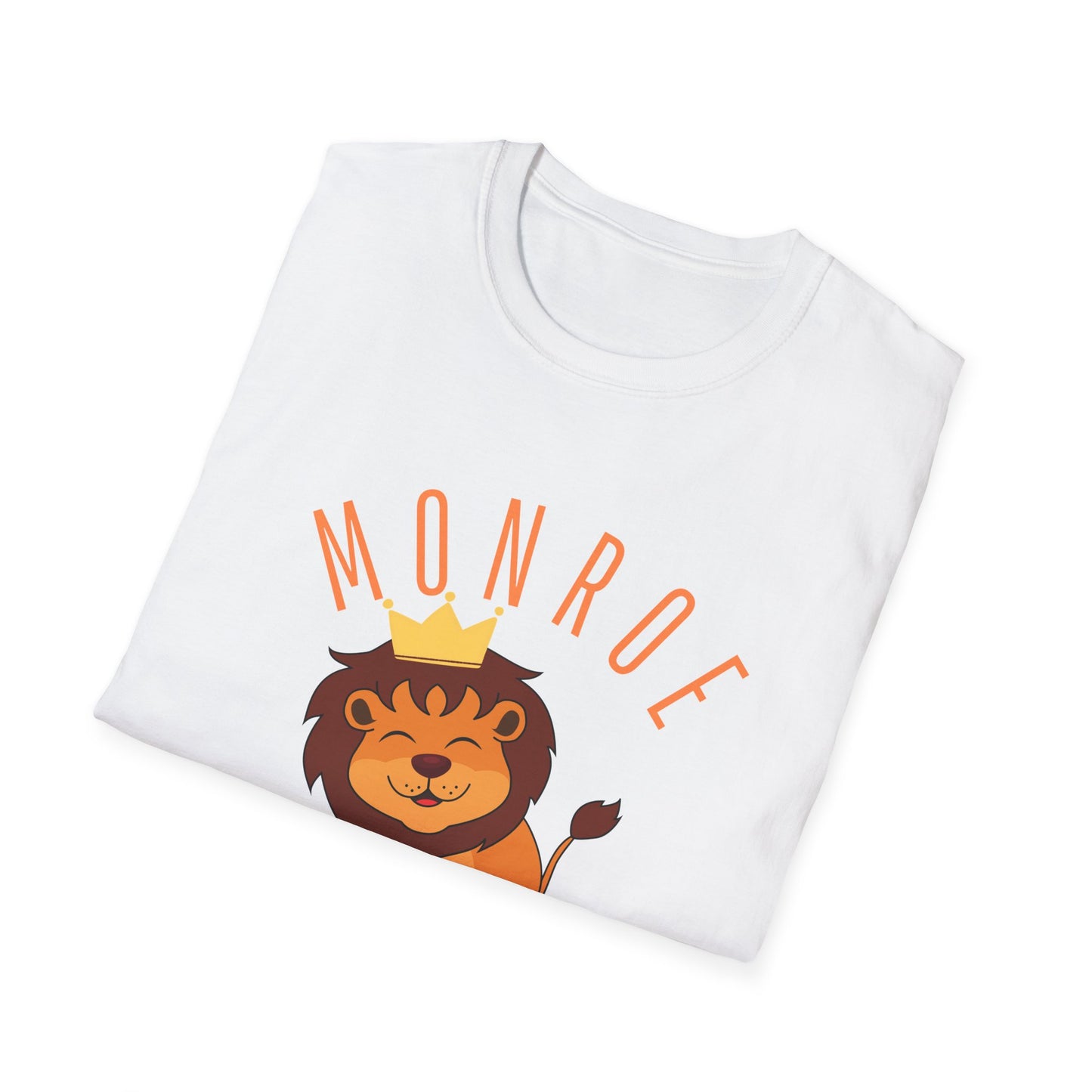 Monroe Monarchs (Orange Lettering) with Cute Grinning Lion Adult Unisex Softstyle T-Shirt