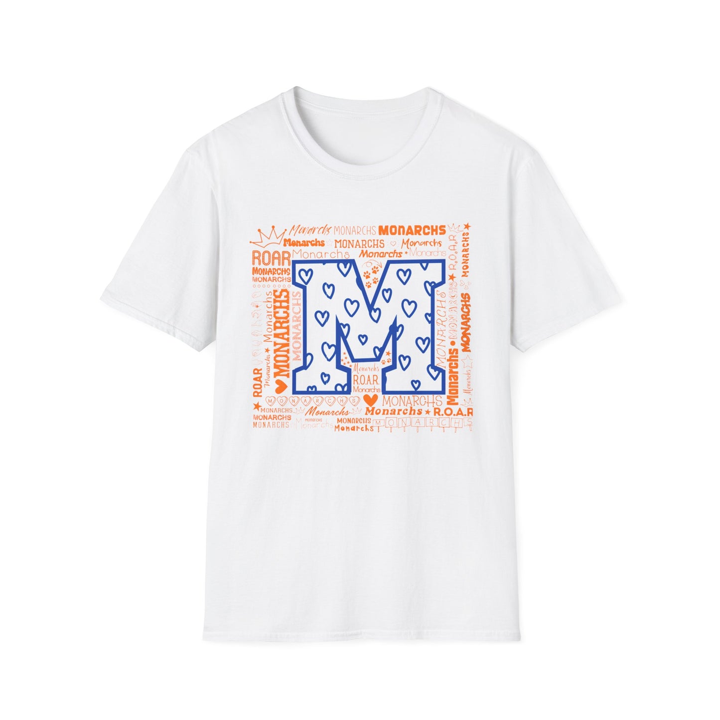 Blue Hearts M Monarch Unisex Softstyle T-Shirt - Monarchs ROAR Graphic Tee