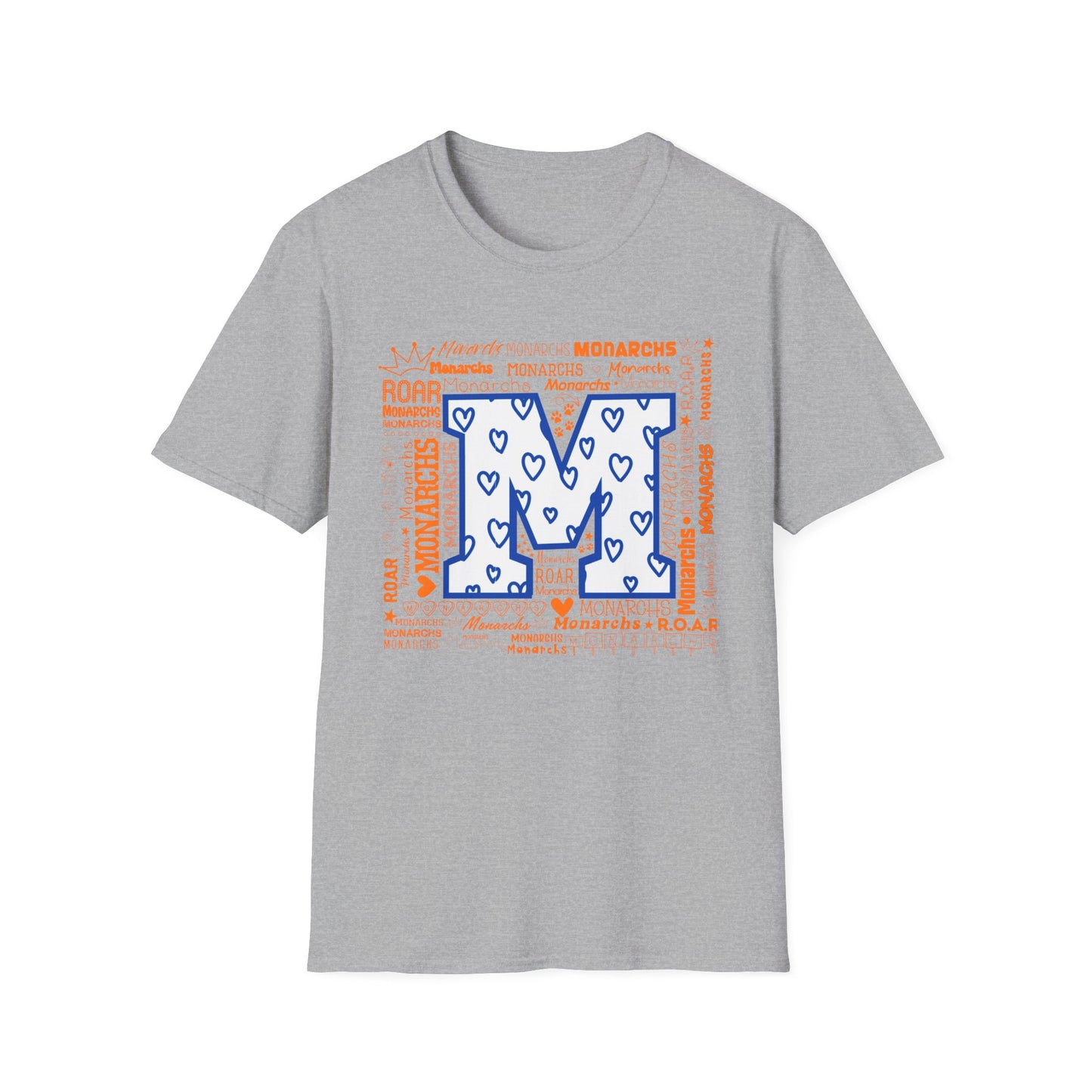 Blue Hearts M Monarch Unisex Softstyle T-Shirt - Monarchs ROAR Graphic Tee