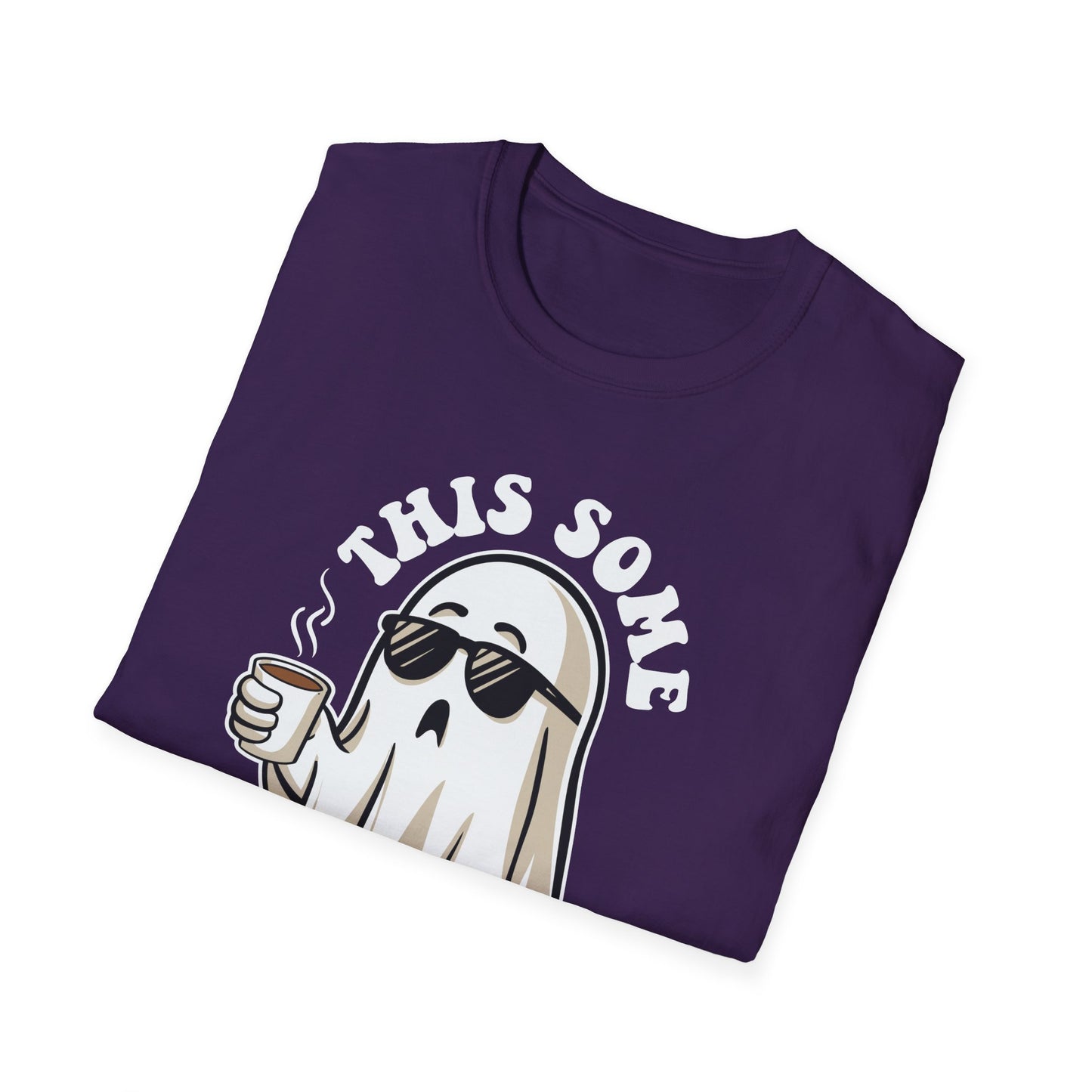 Cool Ghost Sipping Coffee Halloween "Boo Sheet" Unisex Softstyle T-Shirt