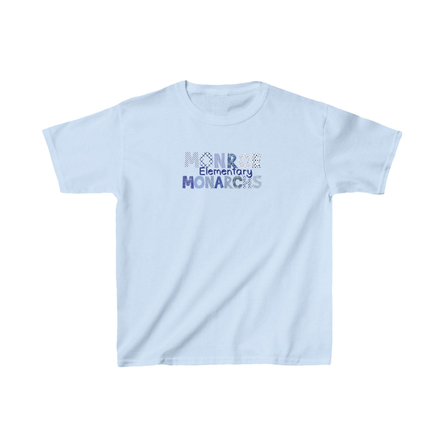 Kids Monroe Elementary Monarchs Blue Patterns   Heavy Cotton Tee - Perfect for School Events & Celebrations
