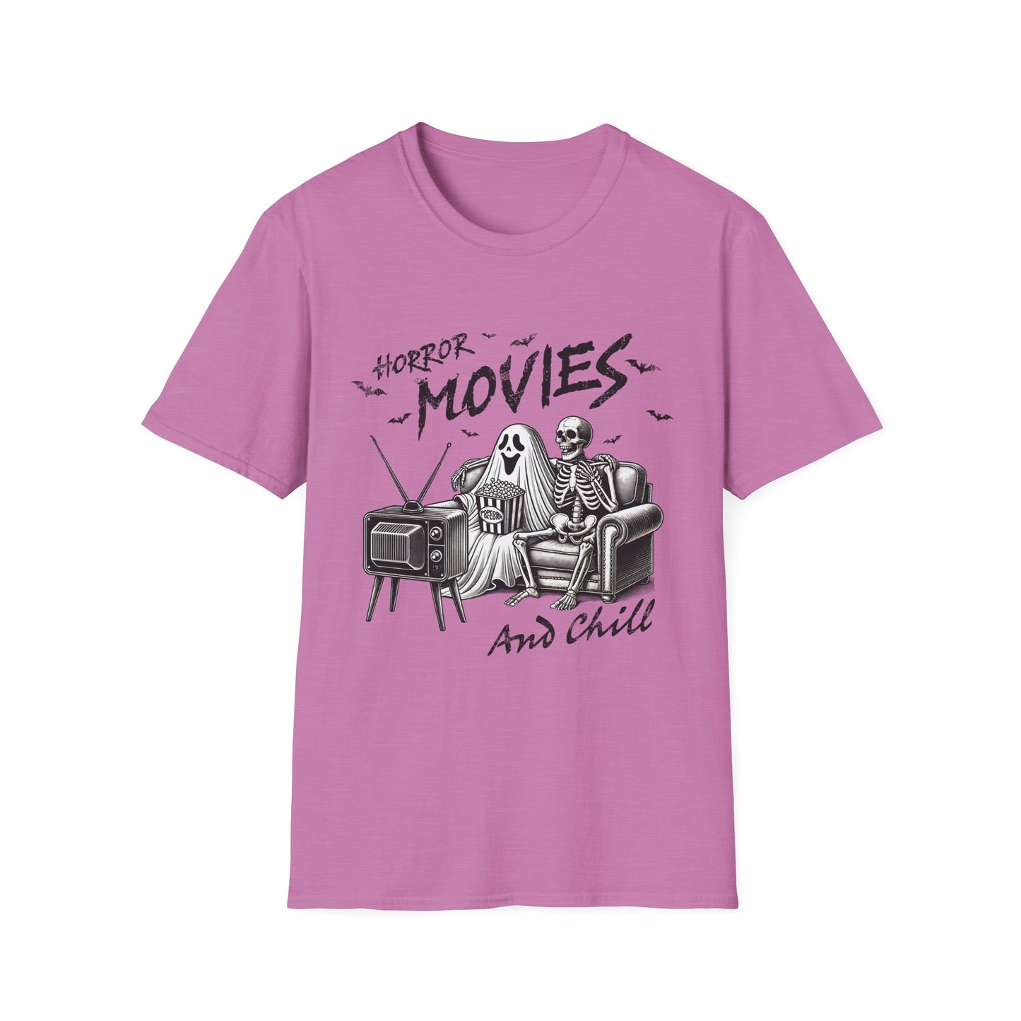 Horror Movies and Chill T-Shirt - Unisex Softstyle Tee for Movie Lovers- Great Halloween Tshirt