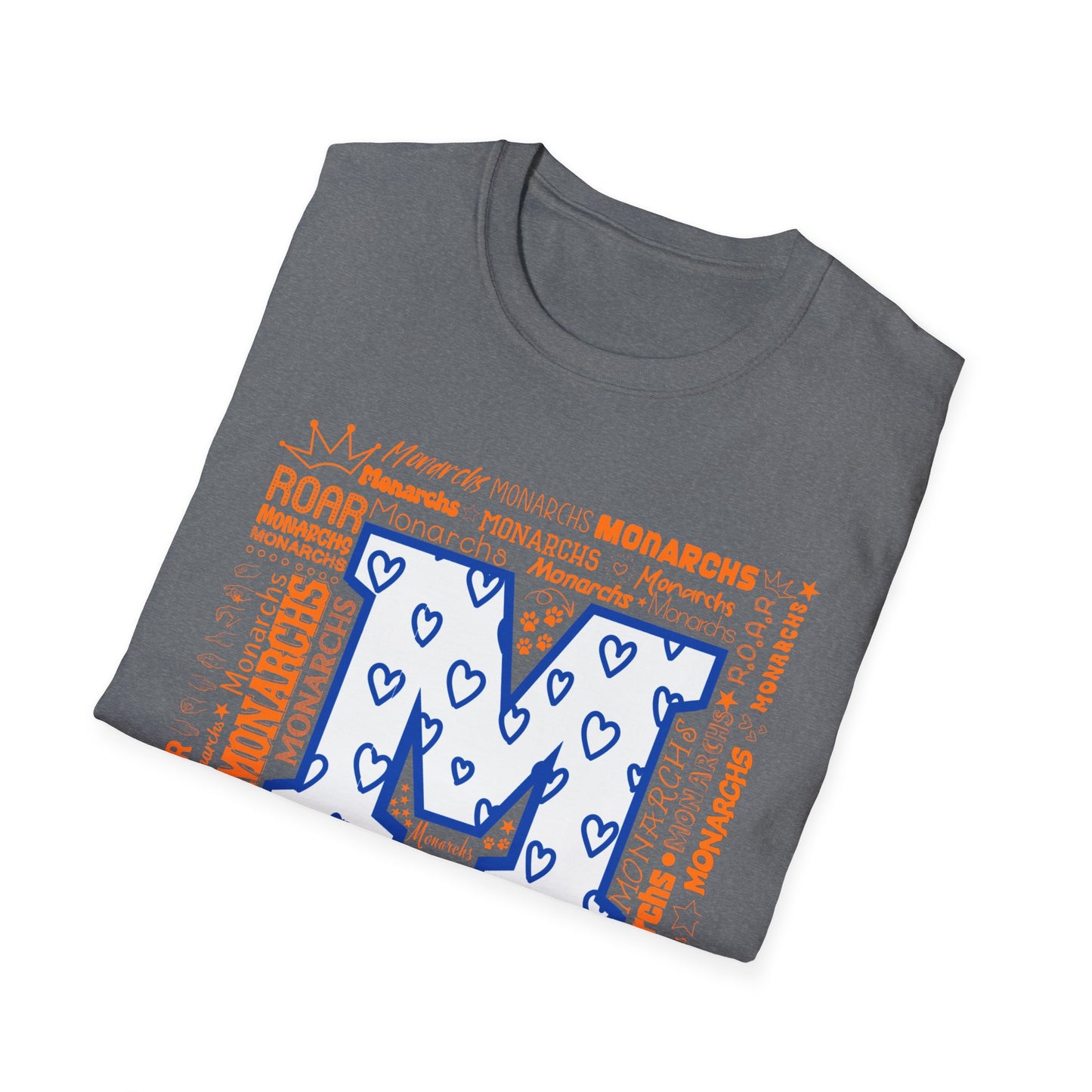 Blue Hearts M Monarch Unisex Softstyle T-Shirt - Monarchs ROAR Graphic Tee