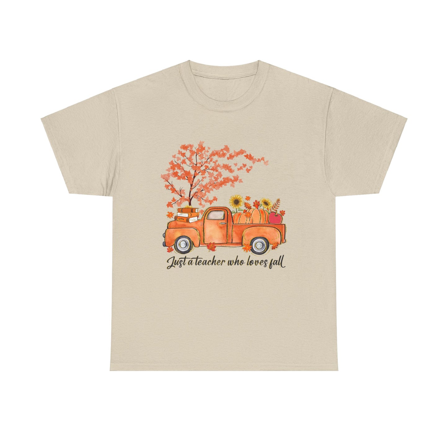 "Just a Teacher Who Loves Fall" Fall Teacher Unisex Heavy Cotton Tee - Perfect for Autumn Celebrations